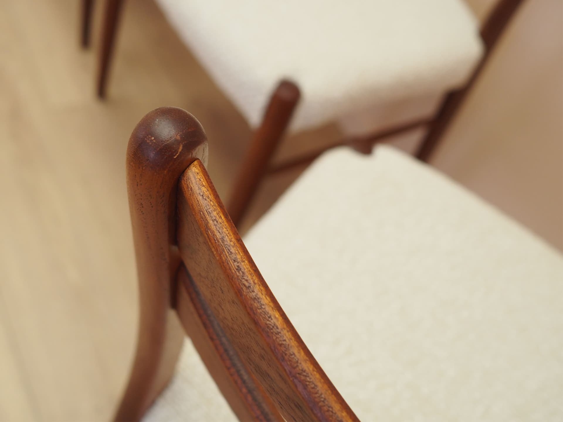 Set of six chairs, brown teak, beige fabric, Denmark, 1960s. - 347732
