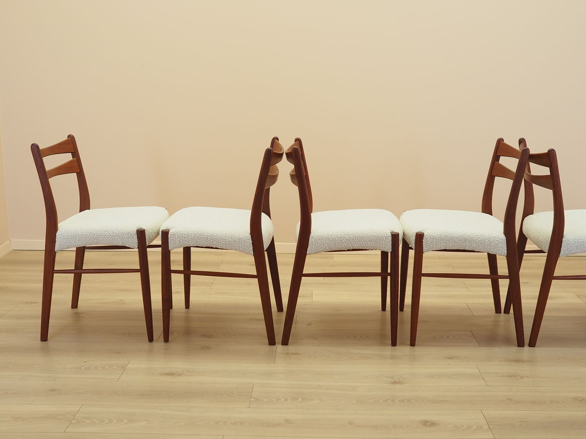 Set of six chairs, brown teak, beige fabric, Denmark, 1960s. - 347735