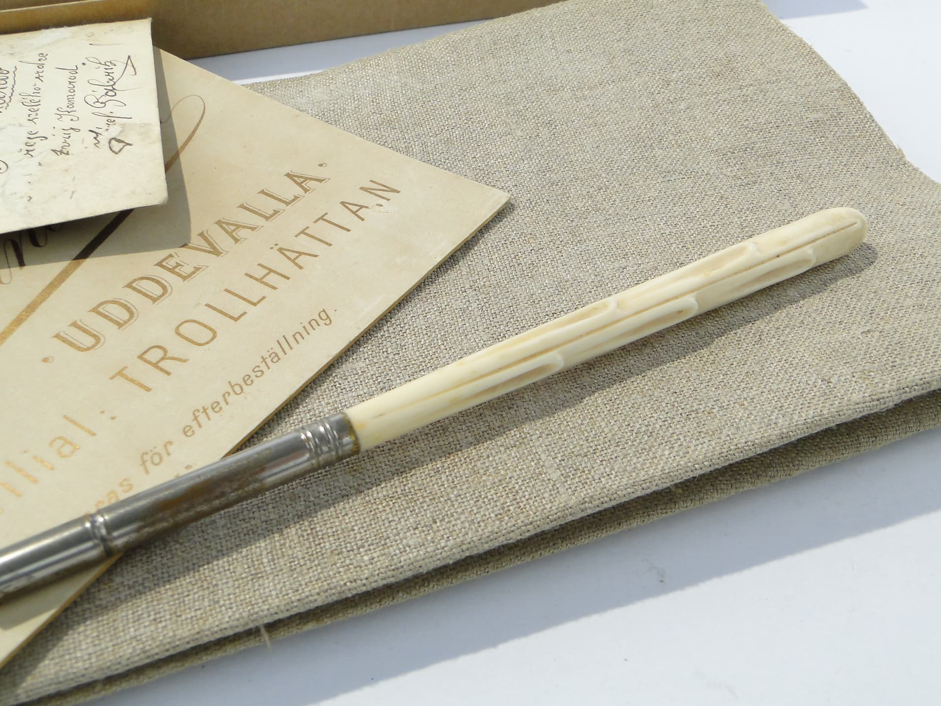 Calligraphy pen, carved beige bone, silver brass, Art Nouveau, early 20th c. - 347755