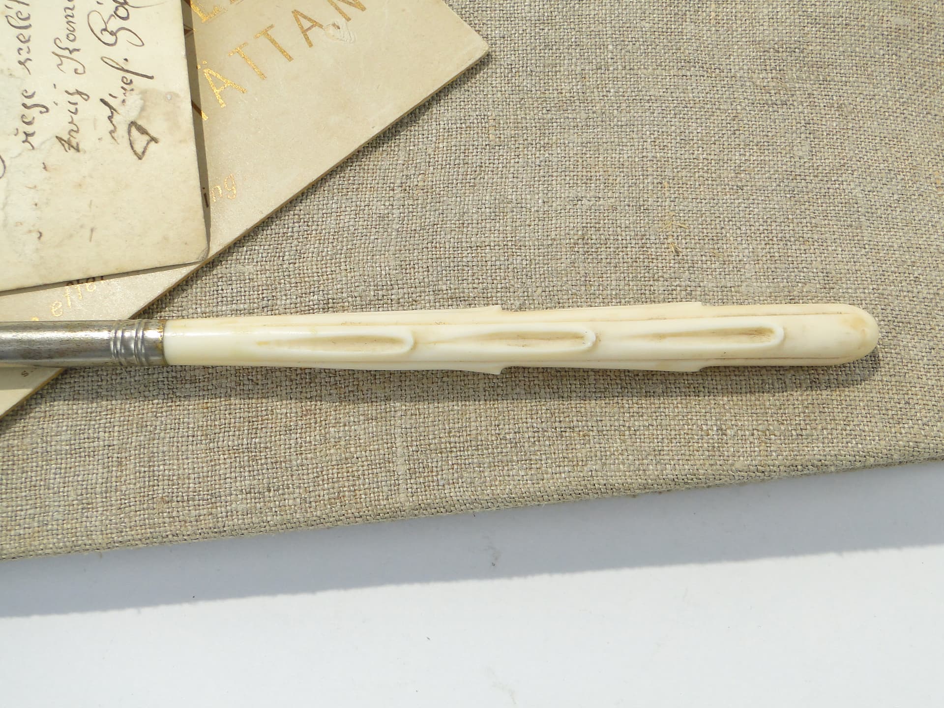 Calligraphy pen, carved beige bone, silver brass, Art Nouveau, early 20th c. - 347754