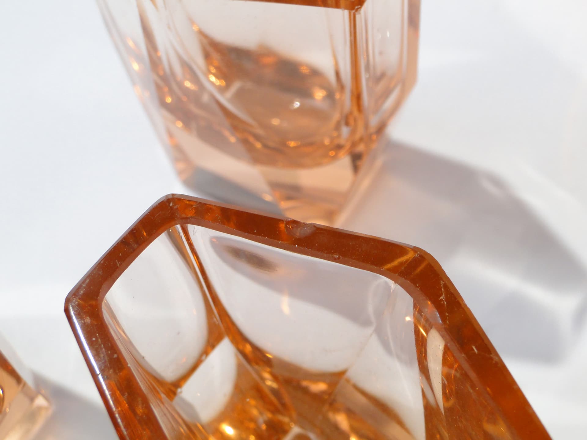 Liqueur set Art Deco, rosaline-orange crystal glass, Moser, Czechoslovakia, 1920s - 347817