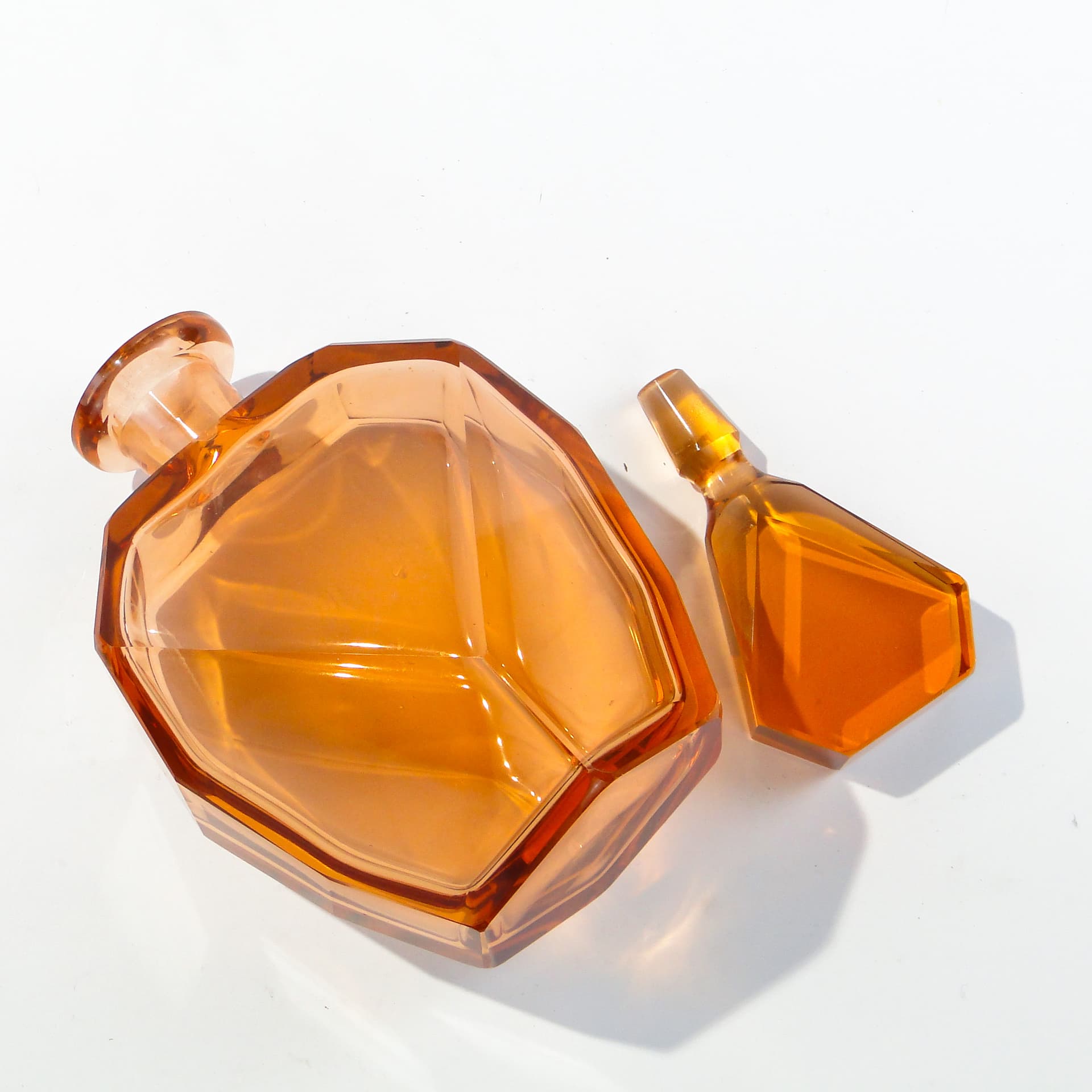 Liqueur set Art Deco, rosaline-orange crystal glass, Moser, Czechoslovakia, 1920s - 347818