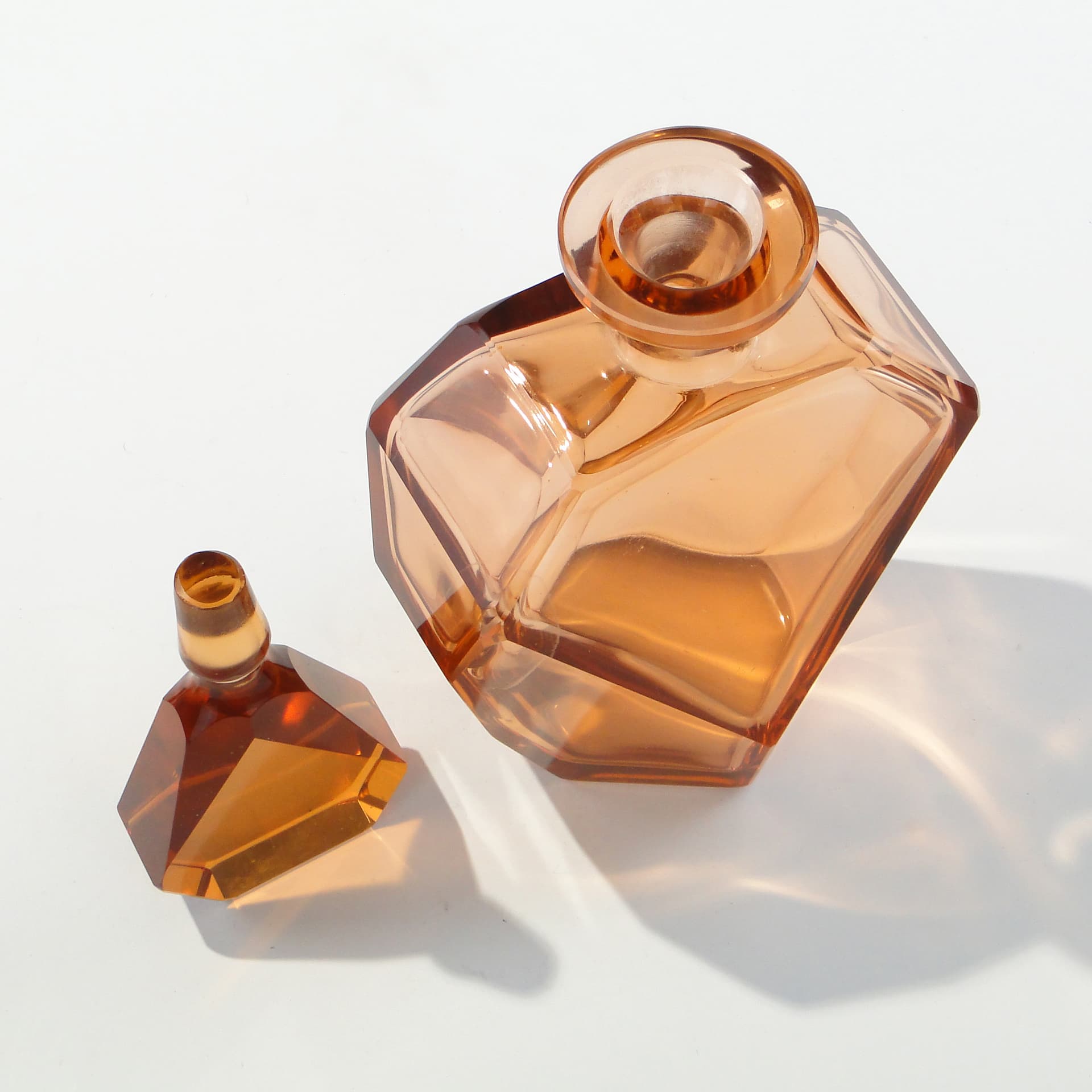 Liqueur set Art Deco, rosaline-orange crystal glass, Moser, Czechoslovakia, 1920s - 347812