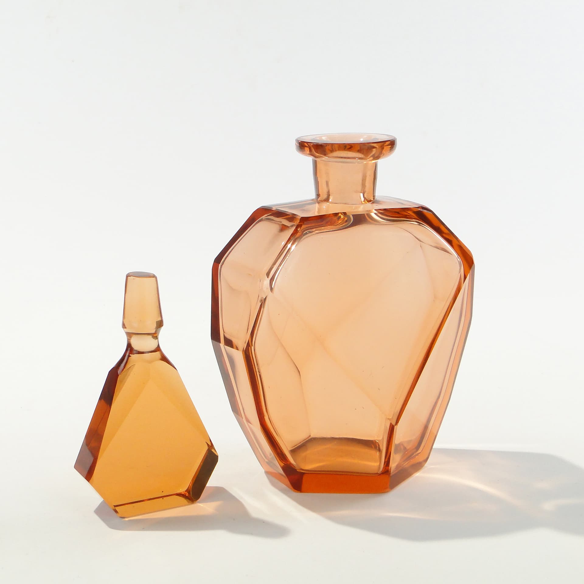 Liqueur set Art Deco, rosaline-orange crystal glass, Moser, Czechoslovakia, 1920s - 347811