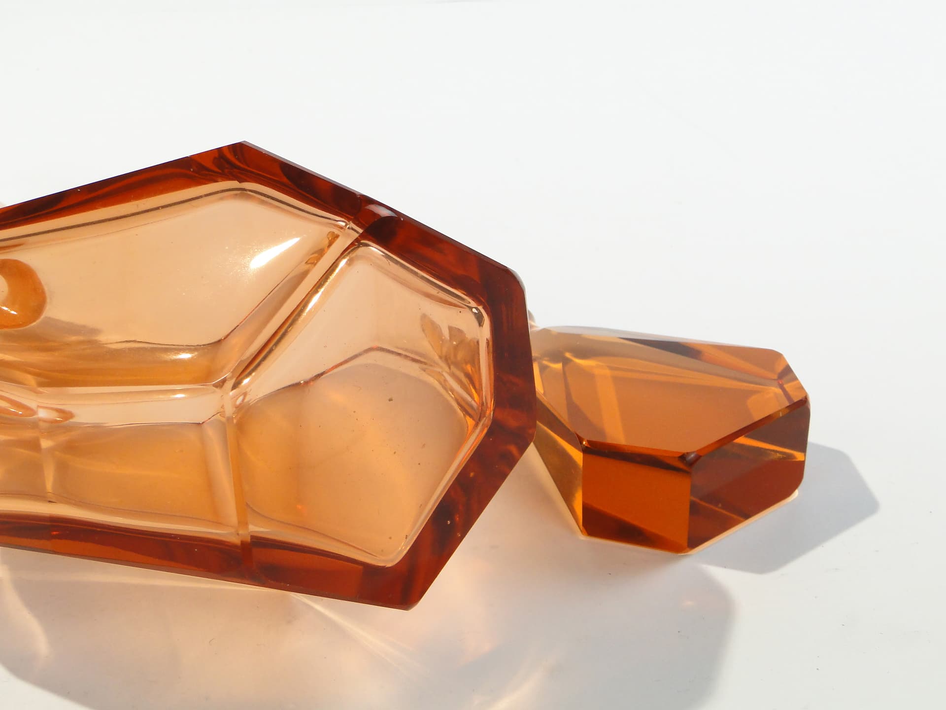 Liqueur set Art Deco, rosaline-orange crystal glass, Moser, Czechoslovakia, 1920s - 347819