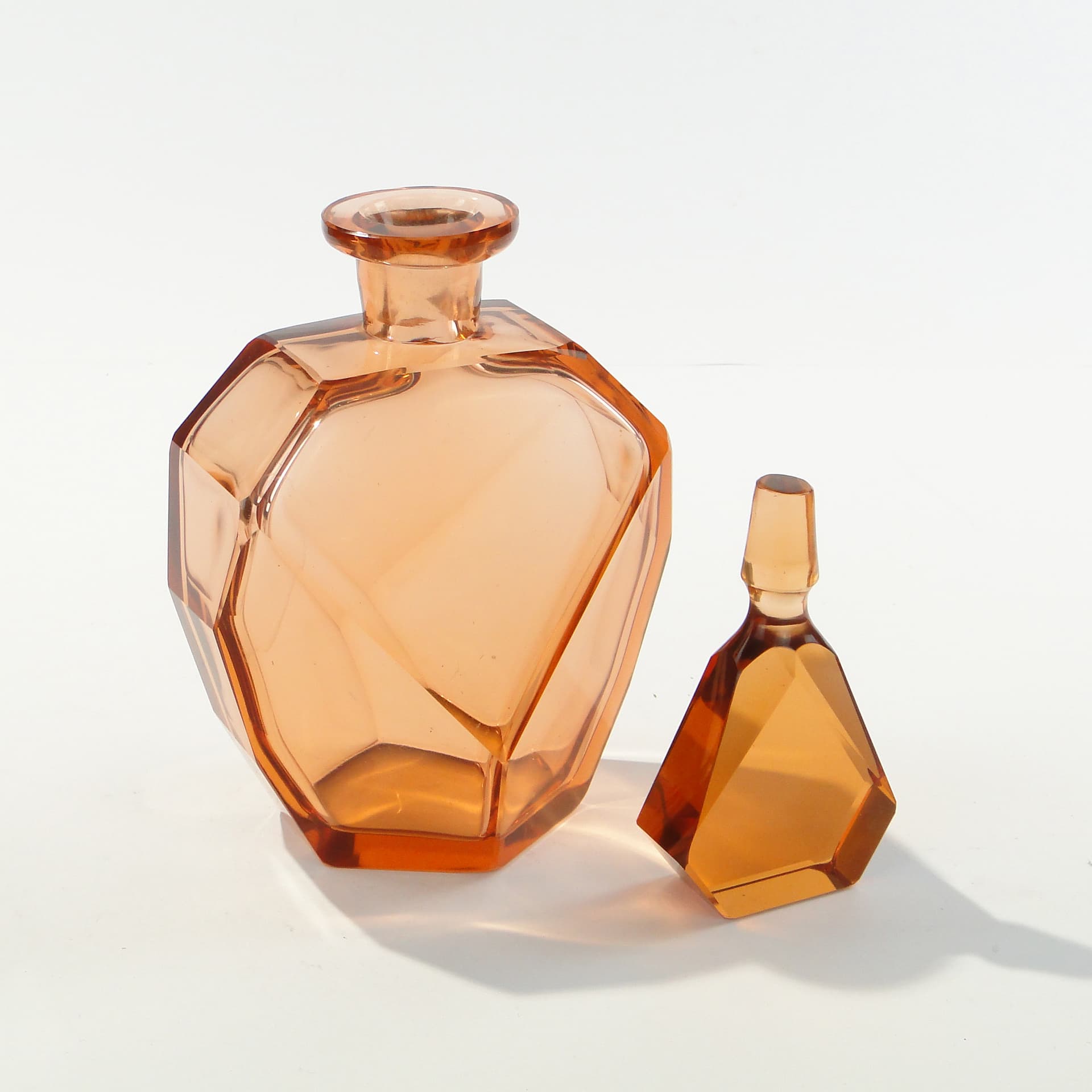 Liqueur set Art Deco, rosaline-orange crystal glass, Moser, Czechoslovakia, 1920s - 347816