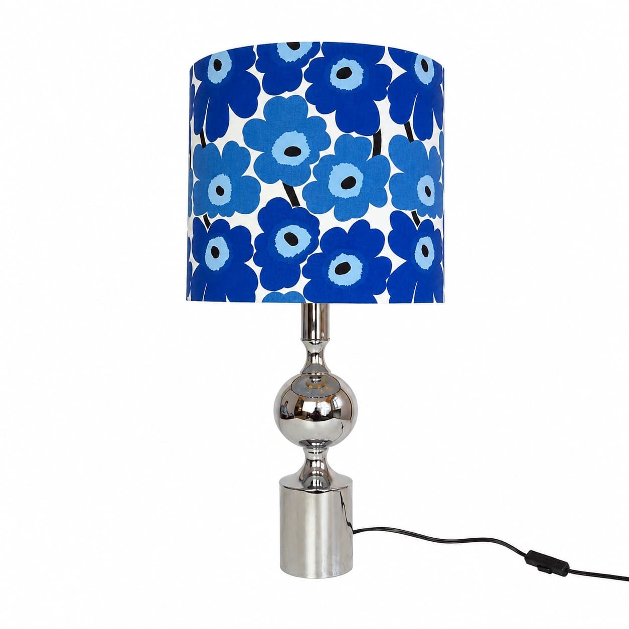 Table lamp Solken, silver chrome, blue fabric, Germany, 1960s. - 347839