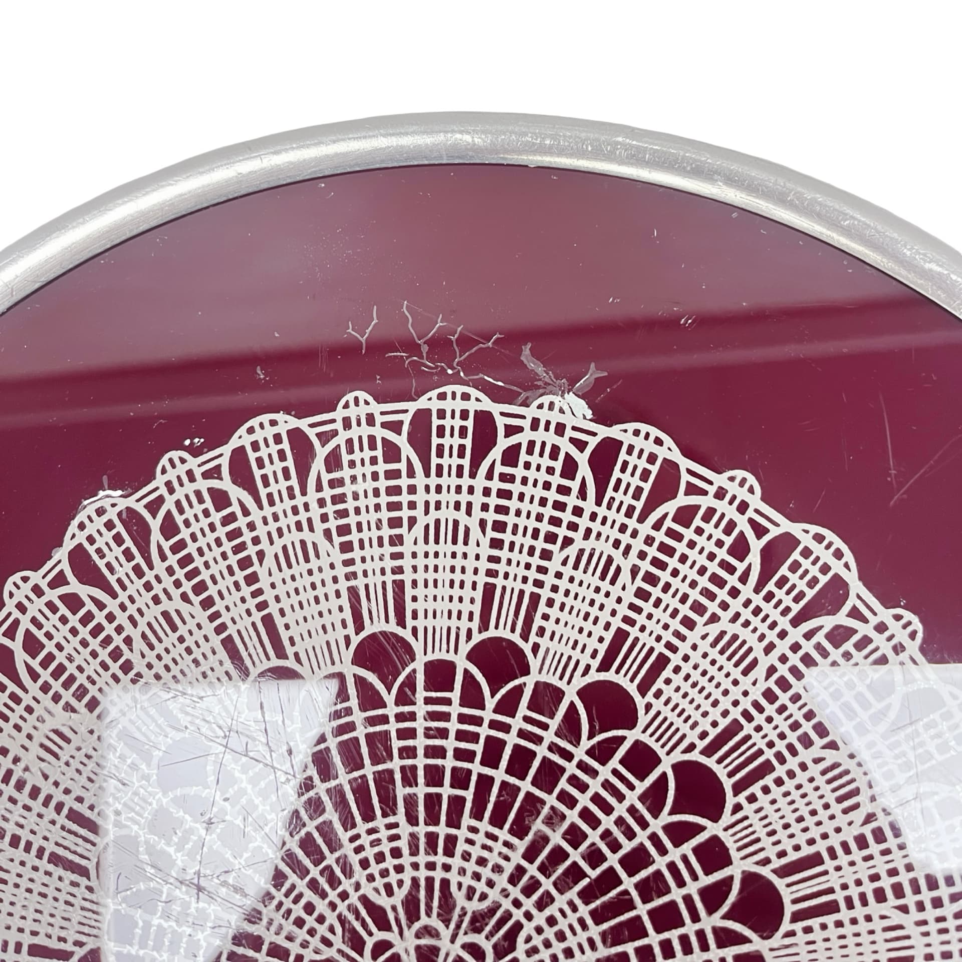Rotating cake stand, transparent glass, silver metal, Poland, 1970s - 347964