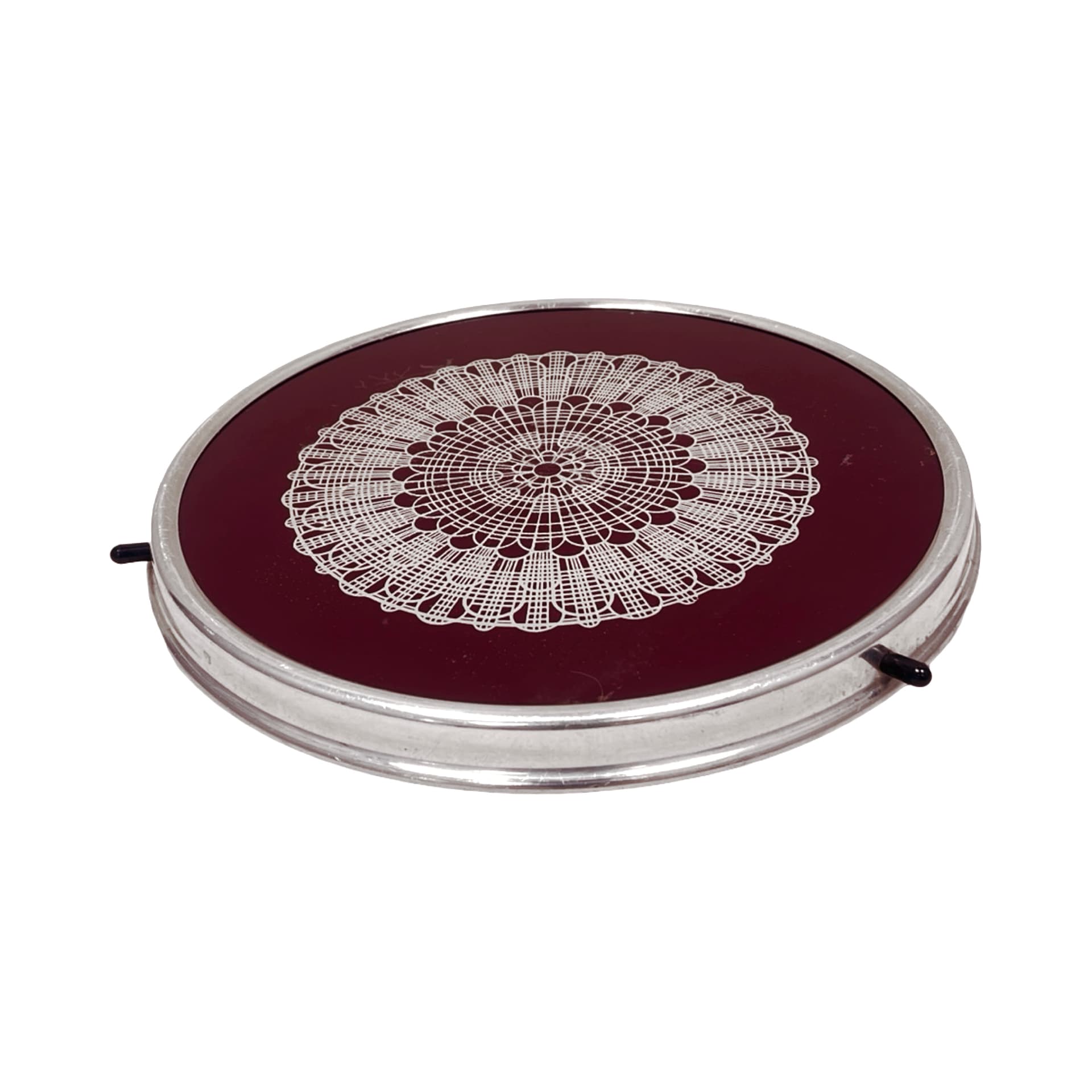 Rotating cake stand, transparent glass, silver metal, Poland, 1970s - 347960