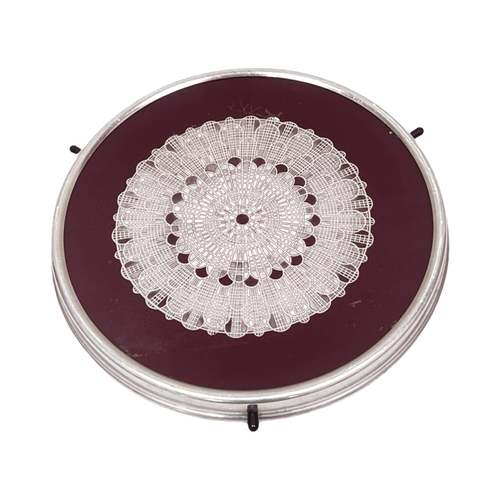 Rotating cake stand, transparent glass, silver metal, Poland, 1970s