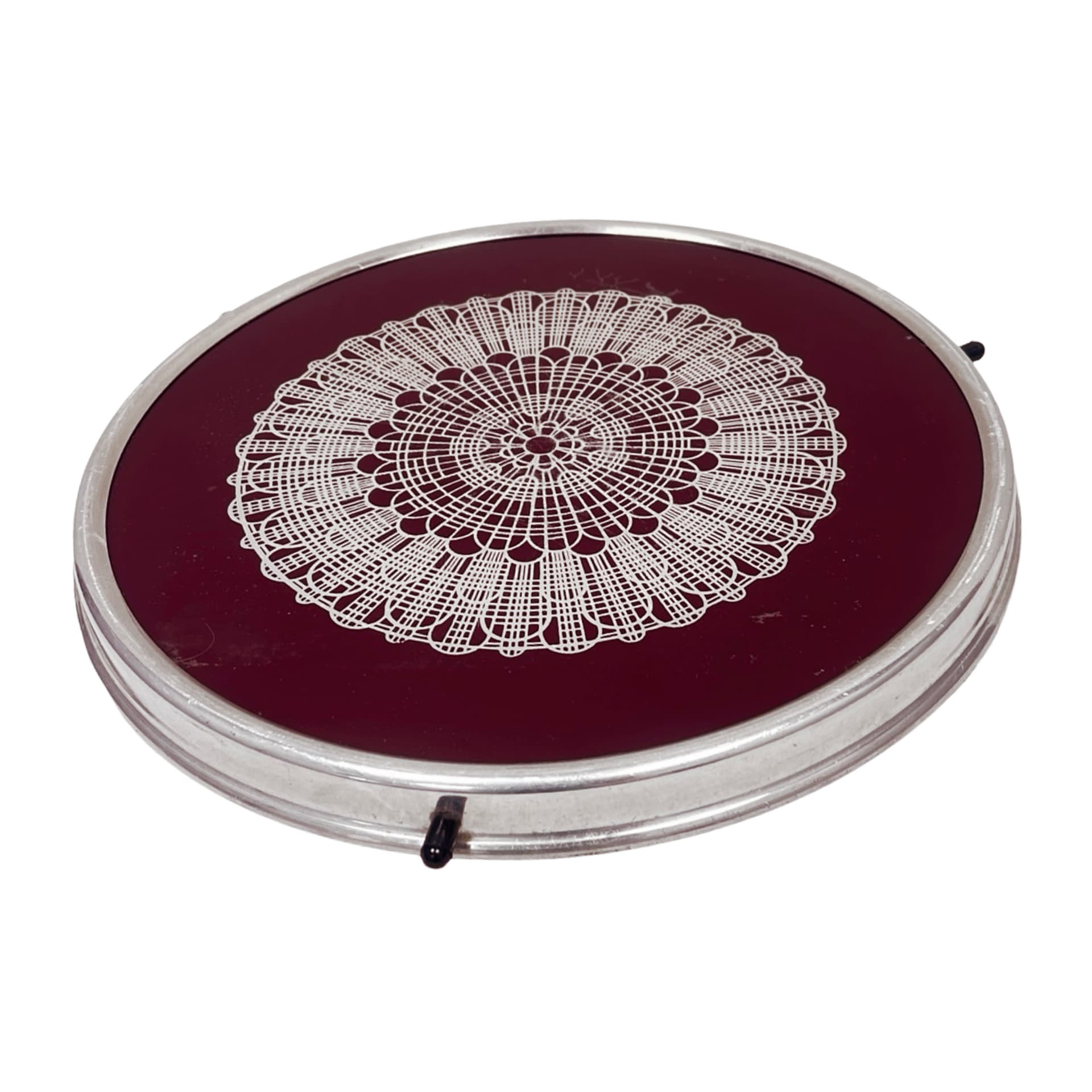Rotating cake stand, transparent glass, silver metal, Poland, 1970s - 347959