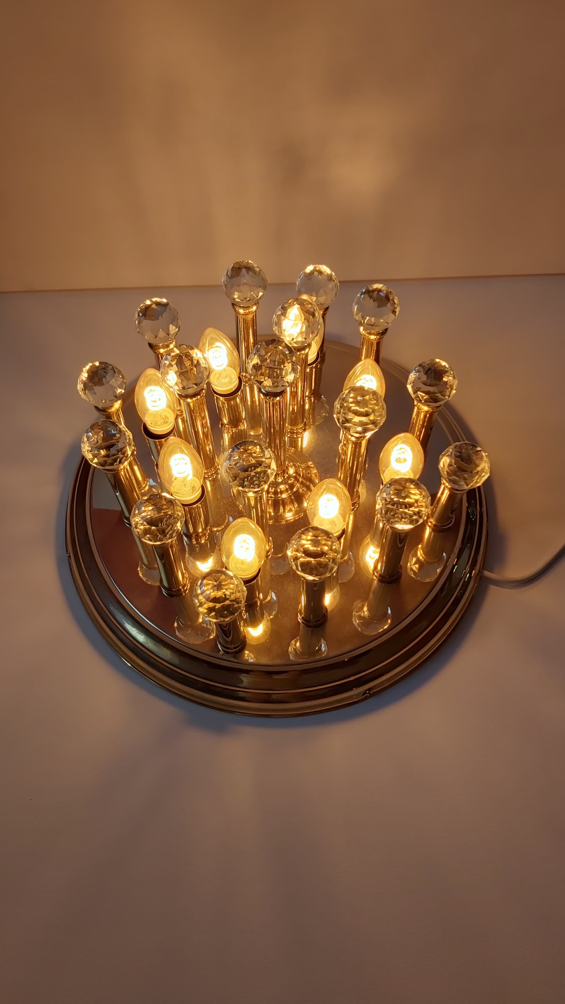 Flush Mount Hollywood Regency, gold, brass, crystal, 1970s - 347972