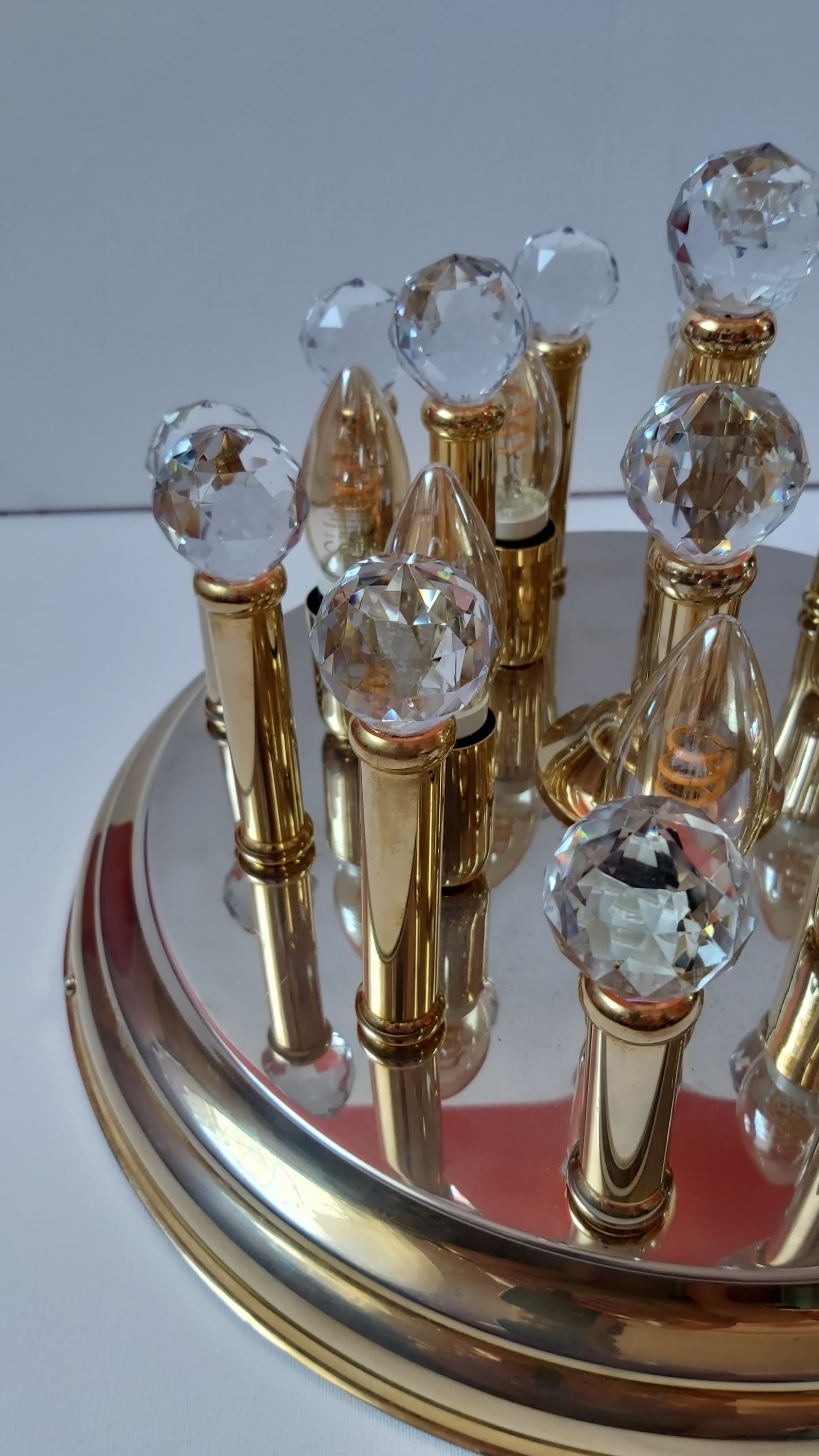 Flush Mount Hollywood Regency, gold, brass, crystal, 1970s - 347971