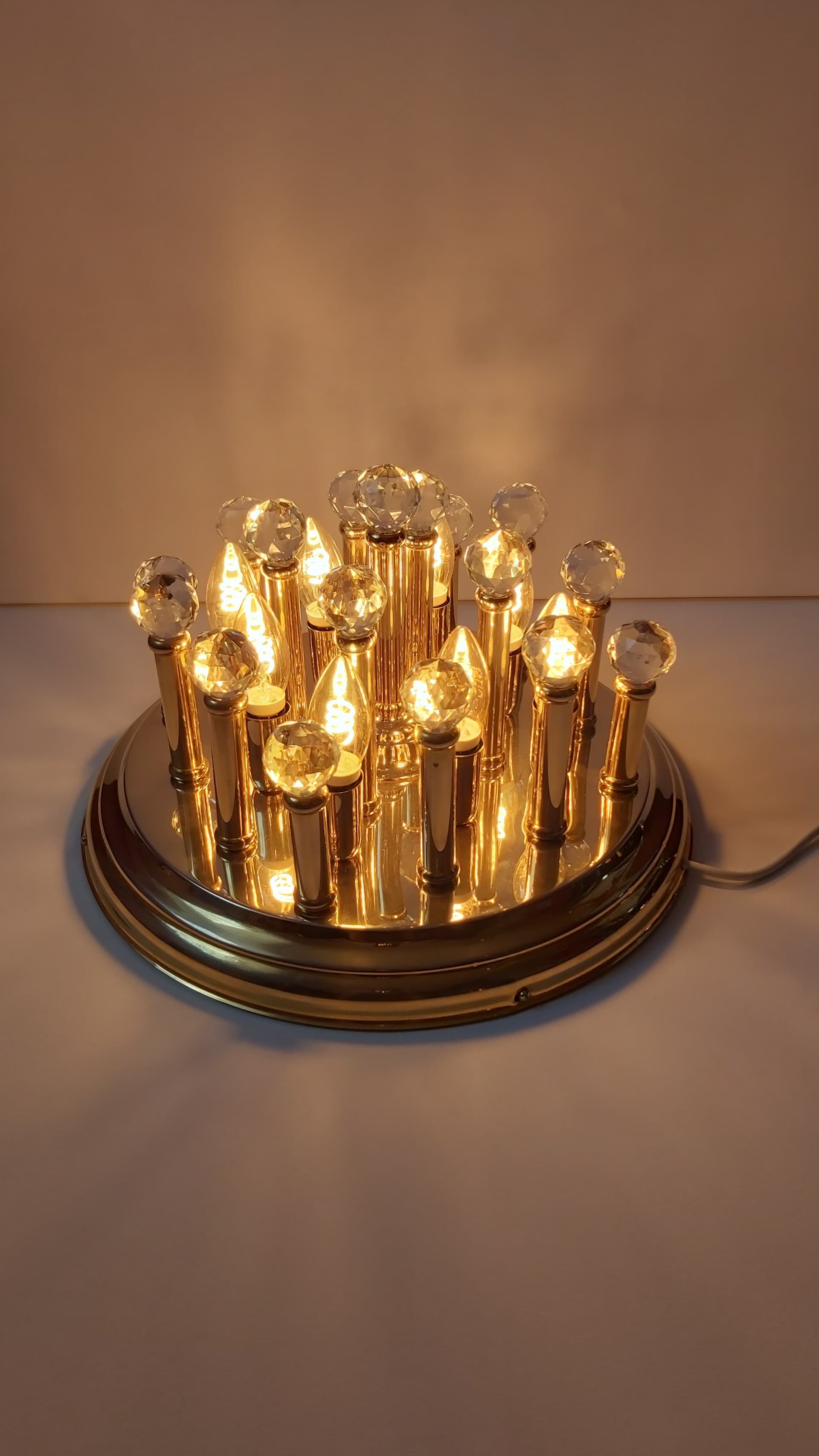 Flush Mount Hollywood Regency, gold, brass, crystal, 1970s - 347970