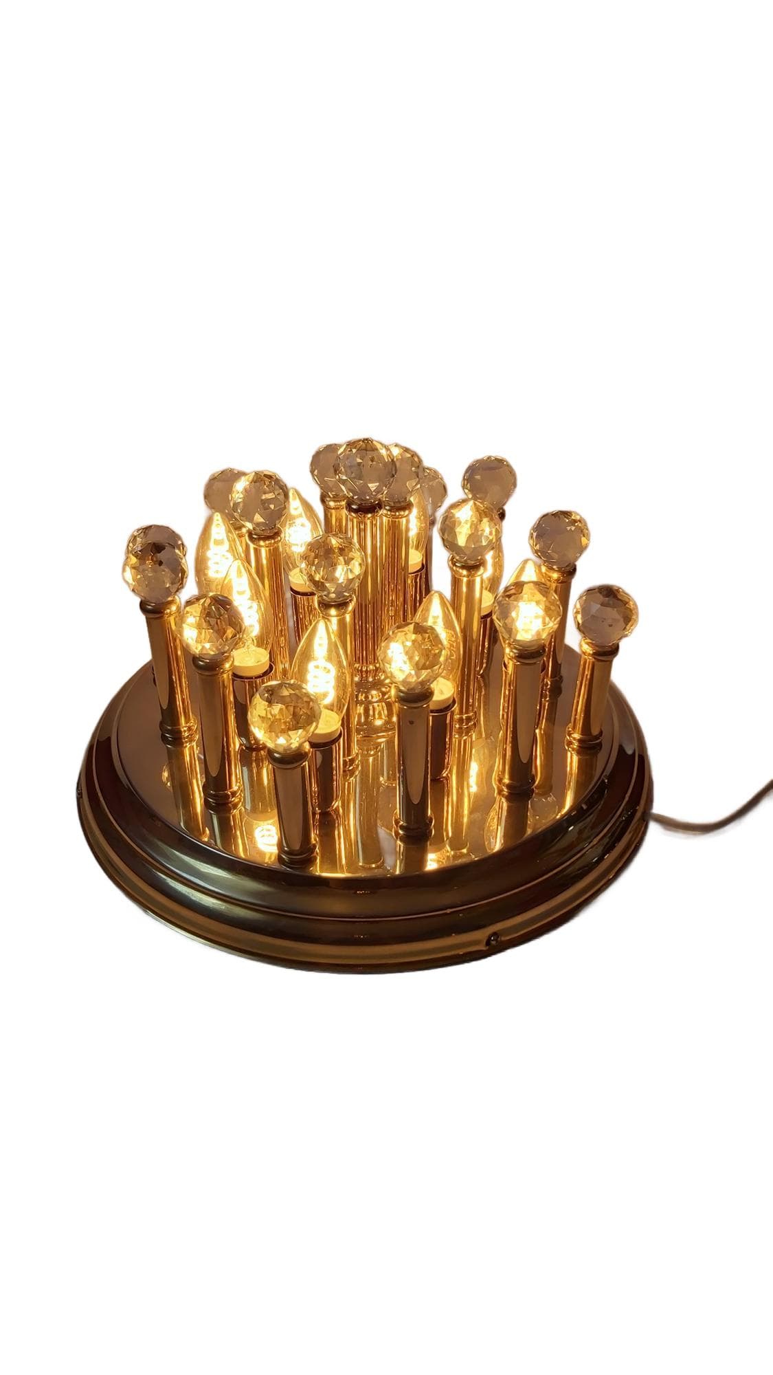 Flush Mount Hollywood Regency, gold, brass, crystal, 1970s