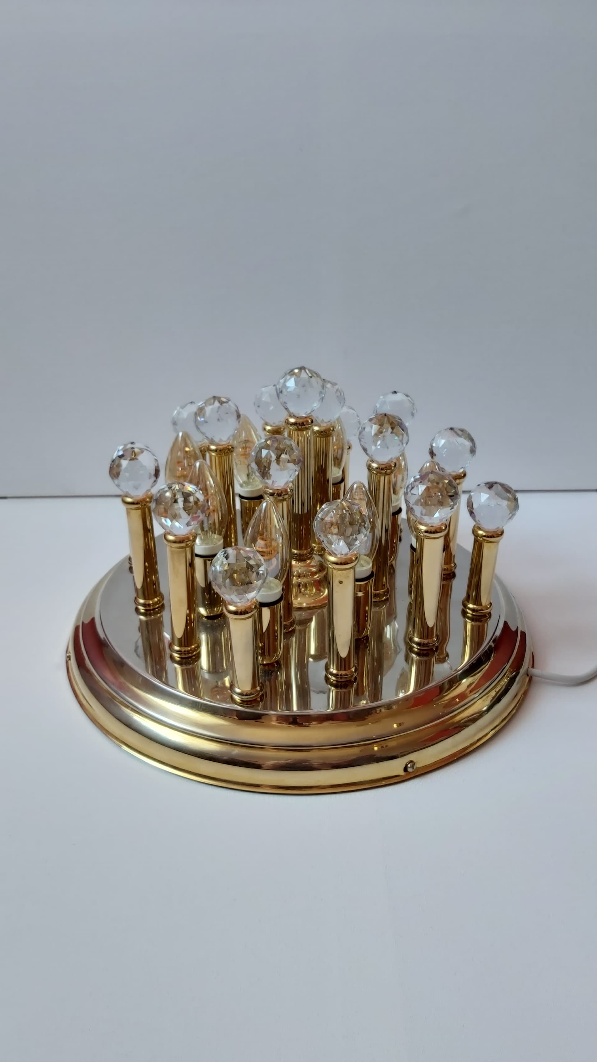 Flush Mount Hollywood Regency, gold, brass, crystal, 1970s - 347966