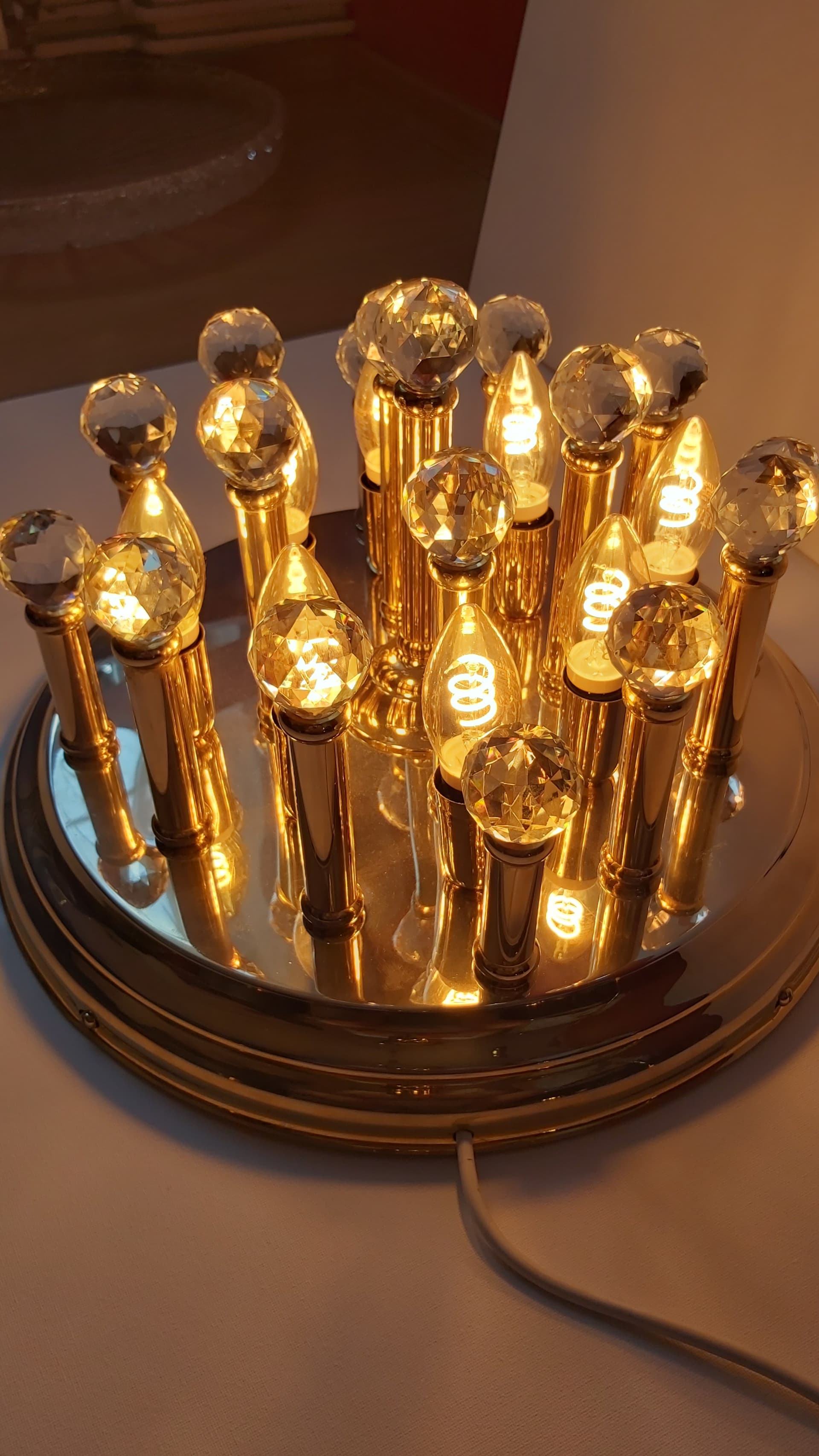Flush Mount Hollywood Regency, gold, brass, crystal, 1970s - 347973