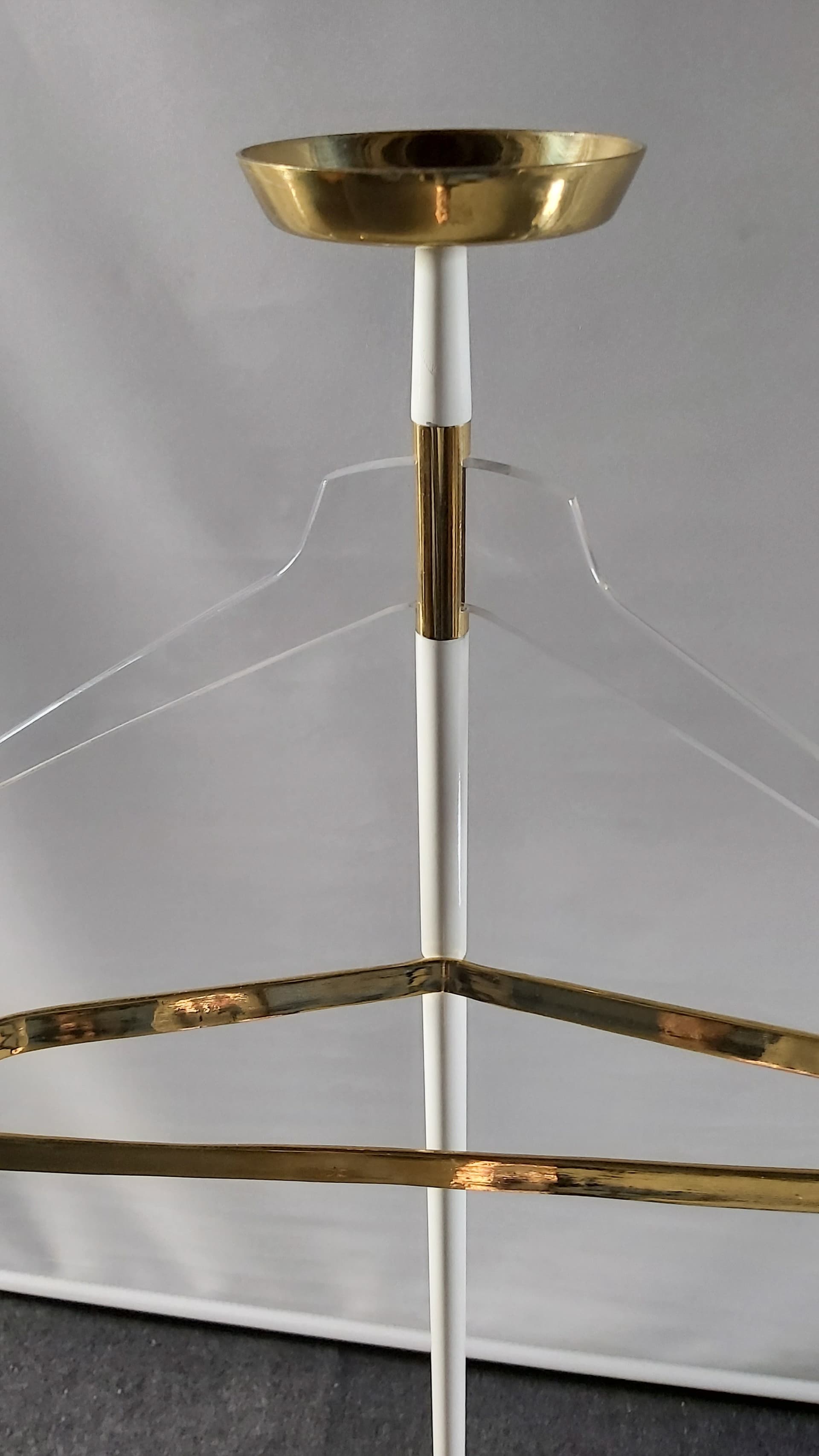 Standing coat rack, white metal, brass, Vereinigte Werkstätten München, Germany, 1950s. - 348028