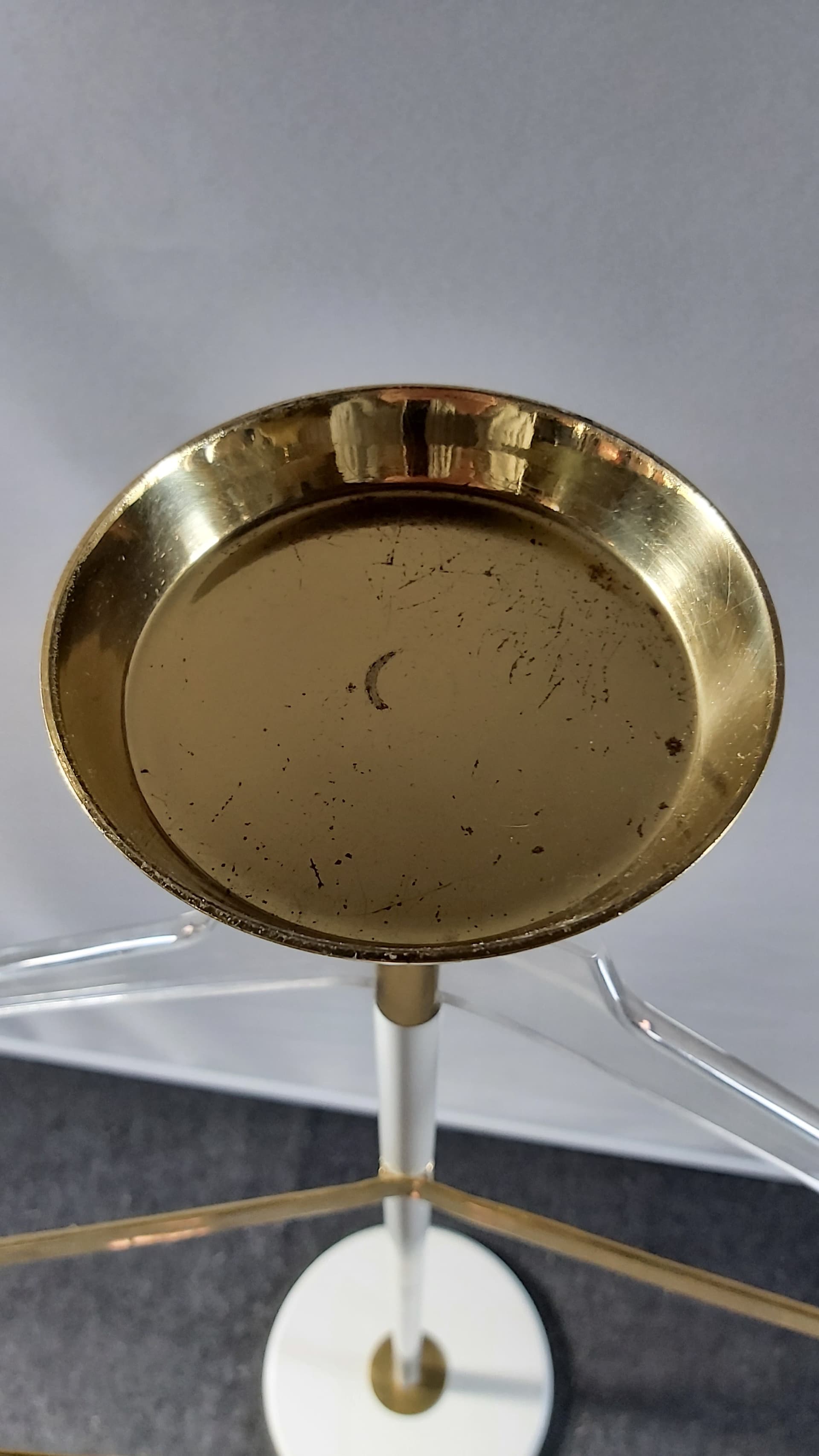 Standing coat rack, white metal, brass, Vereinigte Werkstätten München, Germany, 1950s. - 348029