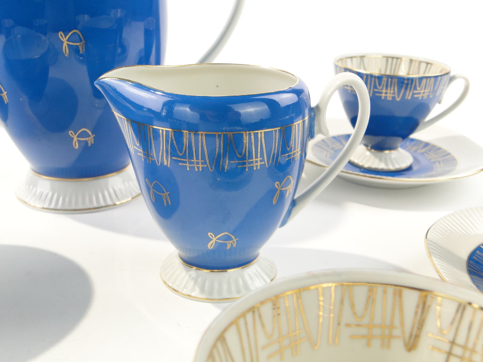 Coffee set Regina, blue white gold, porcelain, Ćmielów, Poland, 1960s. - 348037
