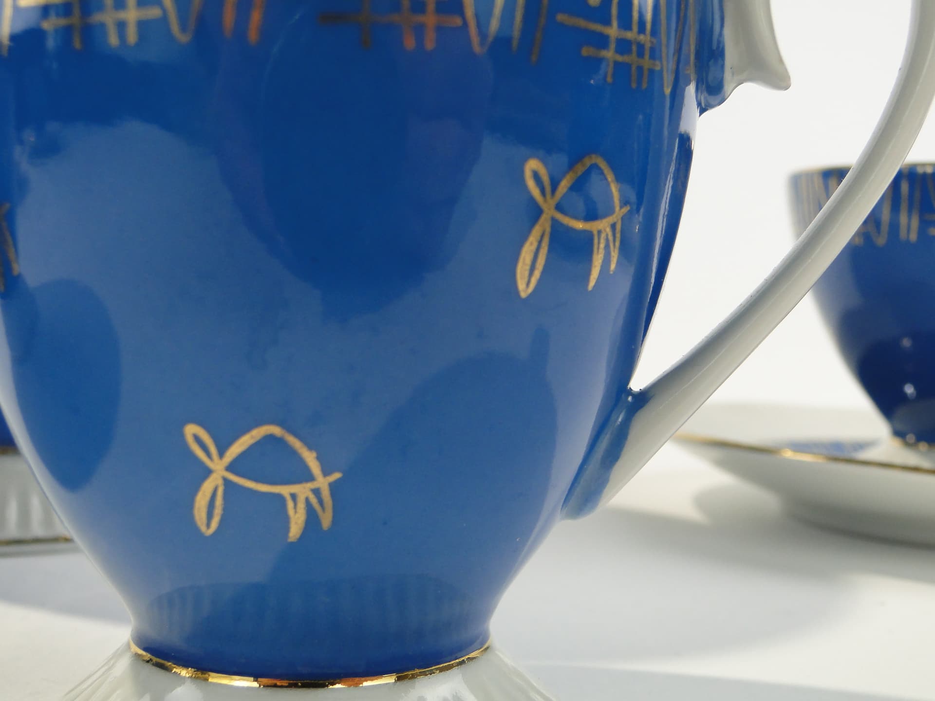 Coffee set Regina, blue white gold, porcelain, Ćmielów, Poland, 1960s. - 348035