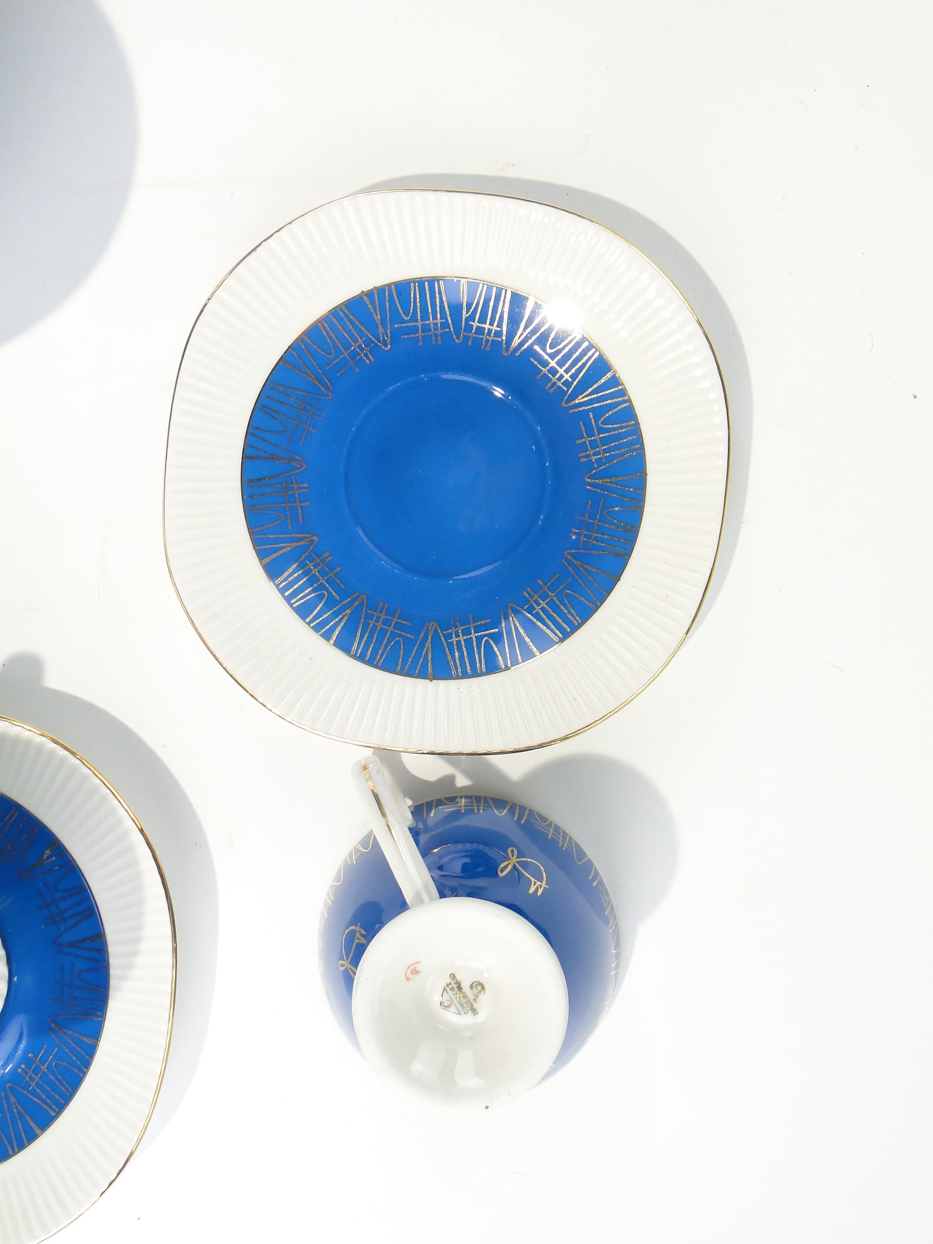 Coffee set Regina, blue white gold, porcelain, Ćmielów, Poland, 1960s. - 348040