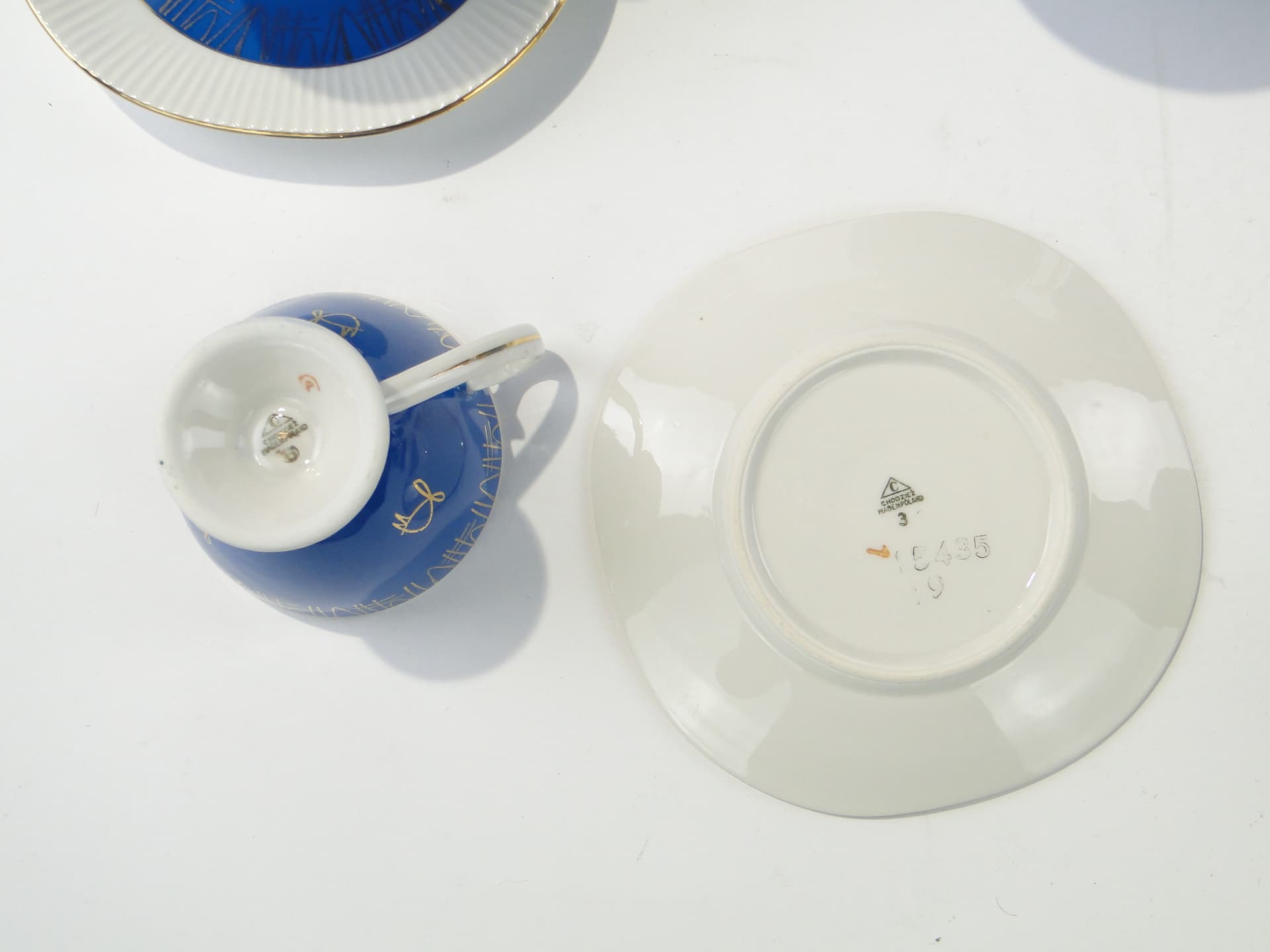 Coffee set Regina, blue white gold, porcelain, Ćmielów, Poland, 1960s. - 348034