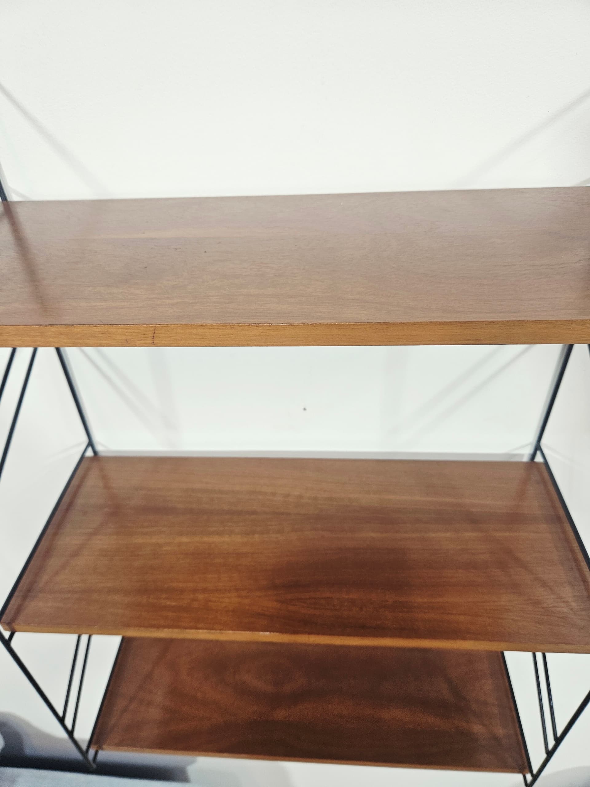 Wall shelf String, brown, wood, black metal, by N. Strinning - 348097