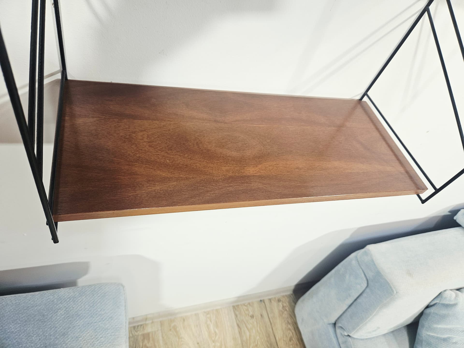 Wall shelf String, brown, wood, black metal, by N. Strinning - 348095