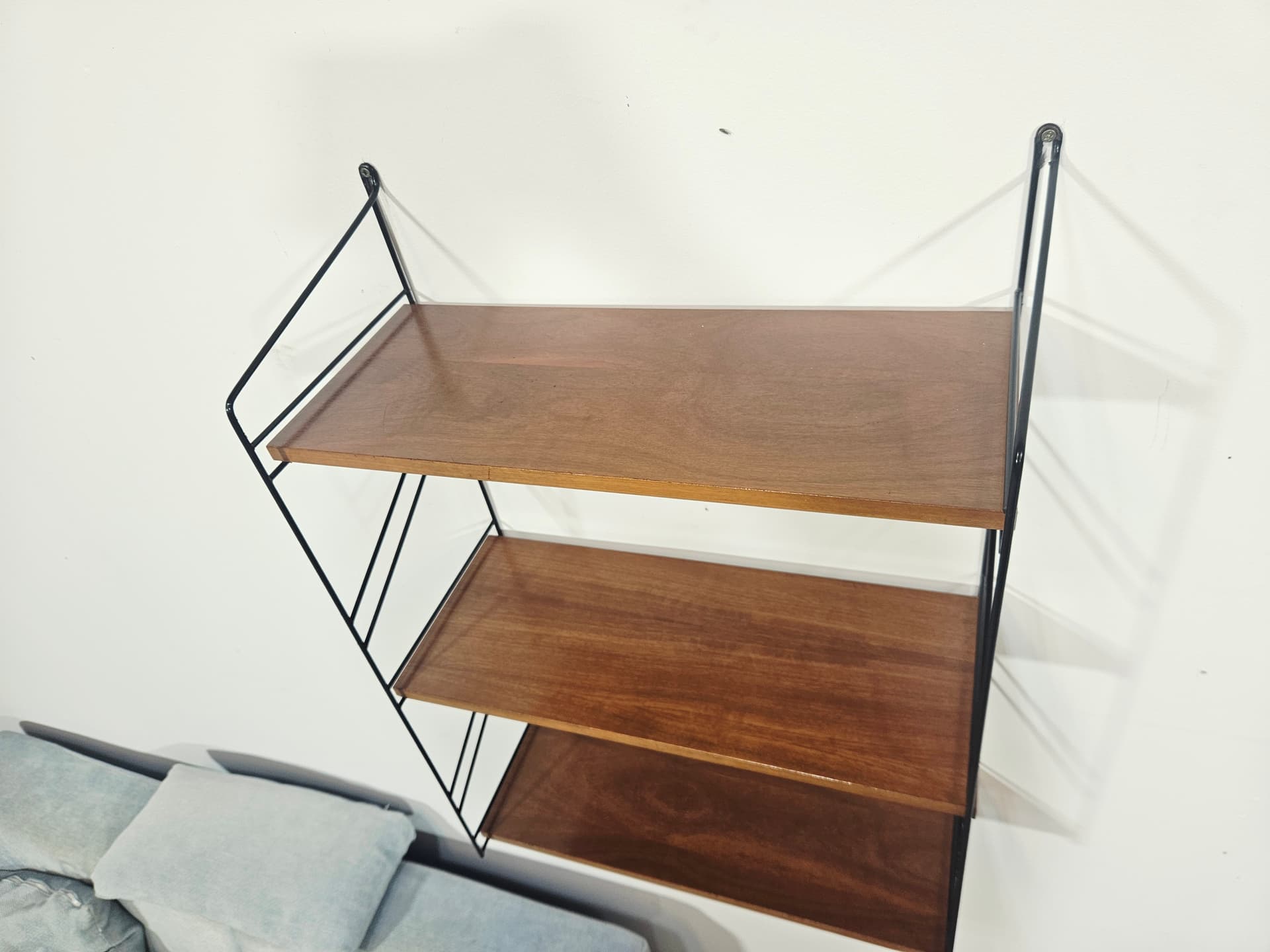 Wall shelf String, brown, wood, black metal, by N. Strinning - 348091