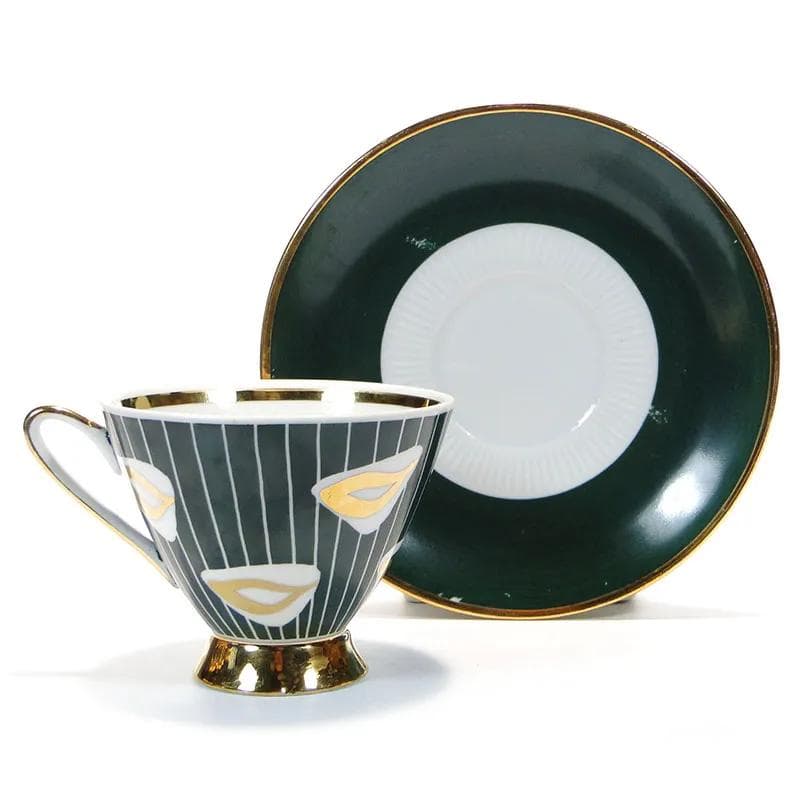 Cup New Look, grey, porcelain, hand-painted by Z. Szczebel, Kwiatogal, Poland, 1960s - 25770