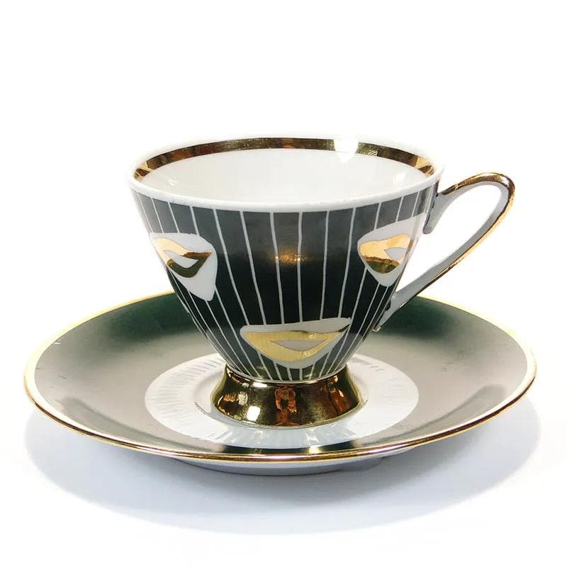 Cup New Look, grey, porcelain, hand-painted by Z. Szczebel, Kwiatogal, Poland, 1960s - 25764