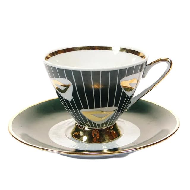 Cup New Look, grey, porcelain, hand-painted by Z. Szczebel, Kwiatogal, Poland, 1960s - DIMENSION
