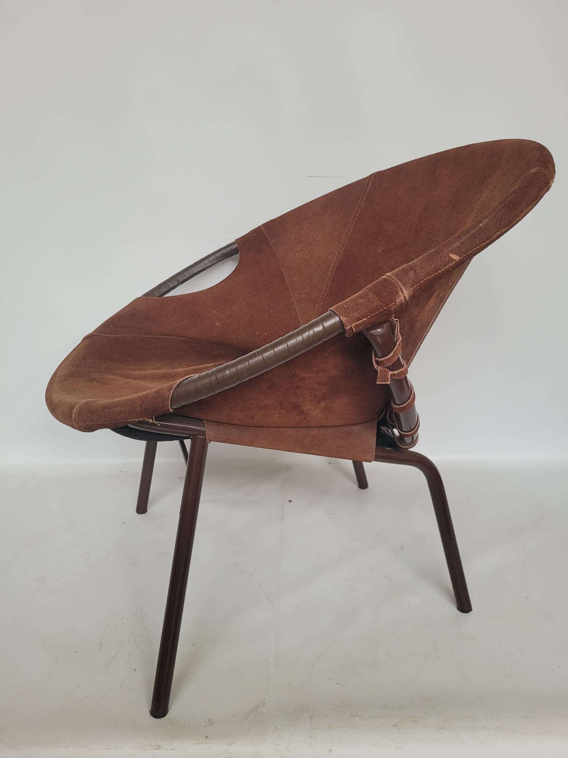 Armchair Balloon, brown suede, black metal, Lusch & Co, Germany, 1960s. - 348610