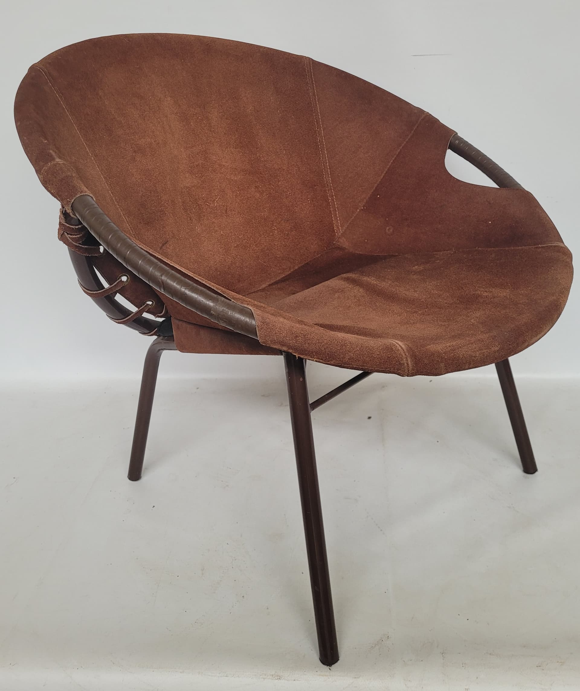 Armchair Balloon, brown suede, black metal, Lusch & Co, Germany, 1960s. - 348606