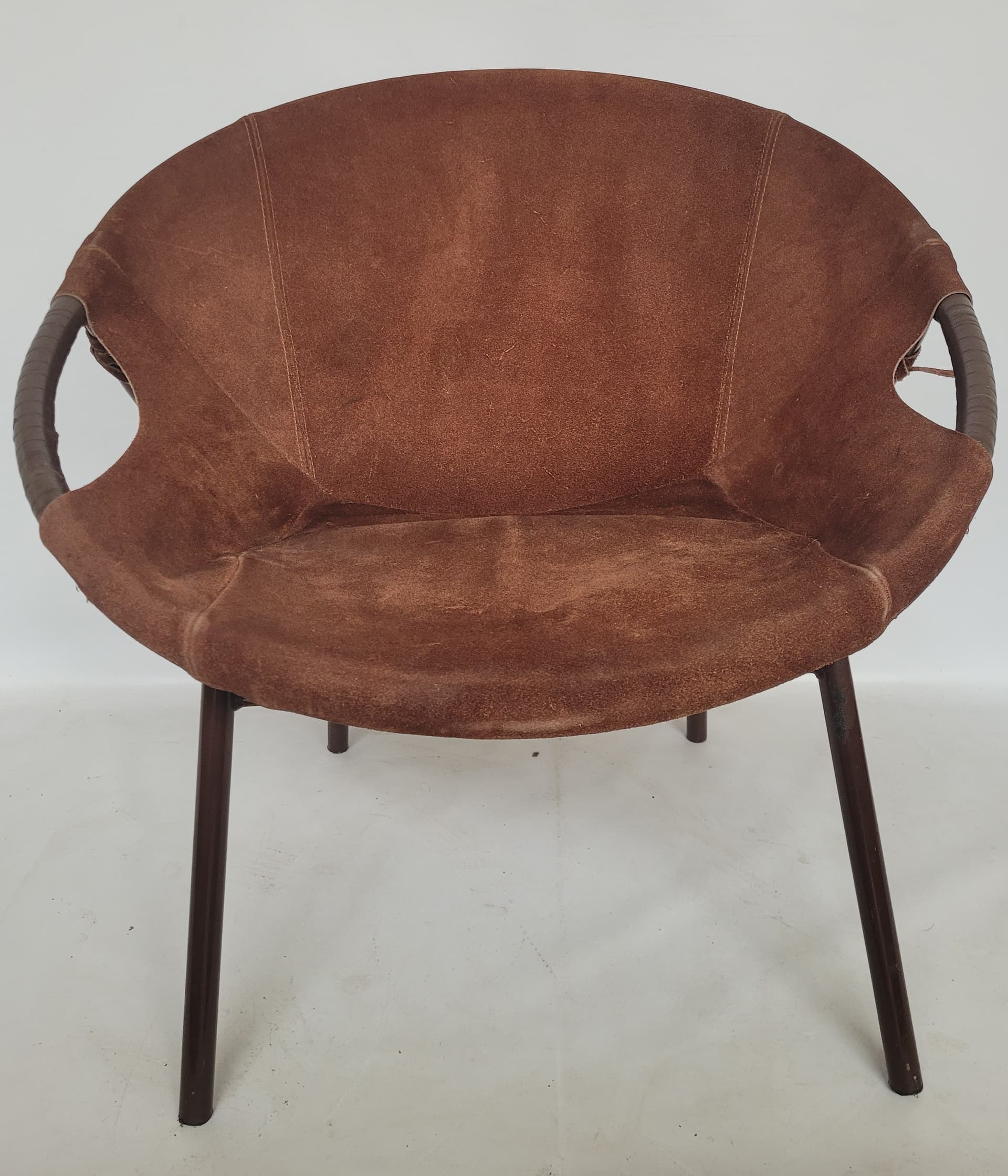 Armchair Balloon, brown suede, black metal, Lusch & Co, Germany, 1960s. - 348605