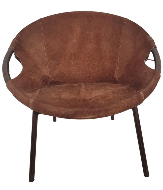 Armchair Balloon, brown suede, black metal, Lusch & Co, Germany, 1960s. - DIMENSION