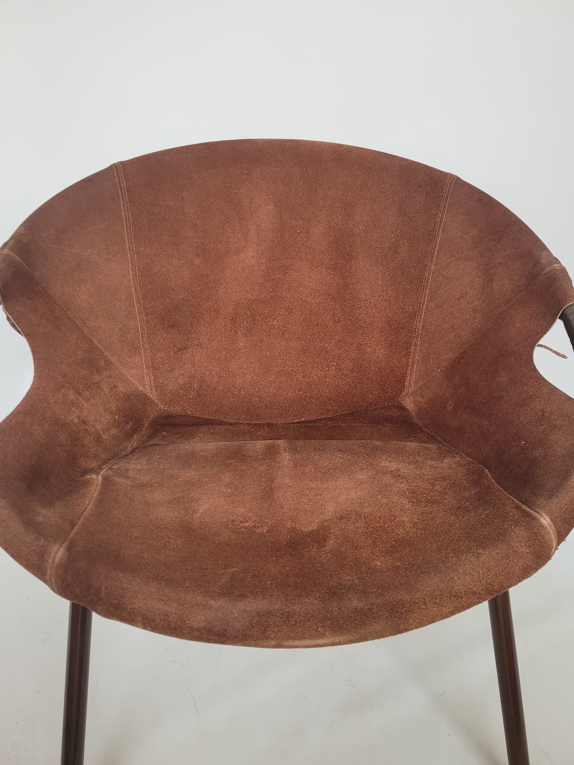 Armchair Balloon, brown suede, black metal, Lusch & Co, Germany, 1960s. - 348616
