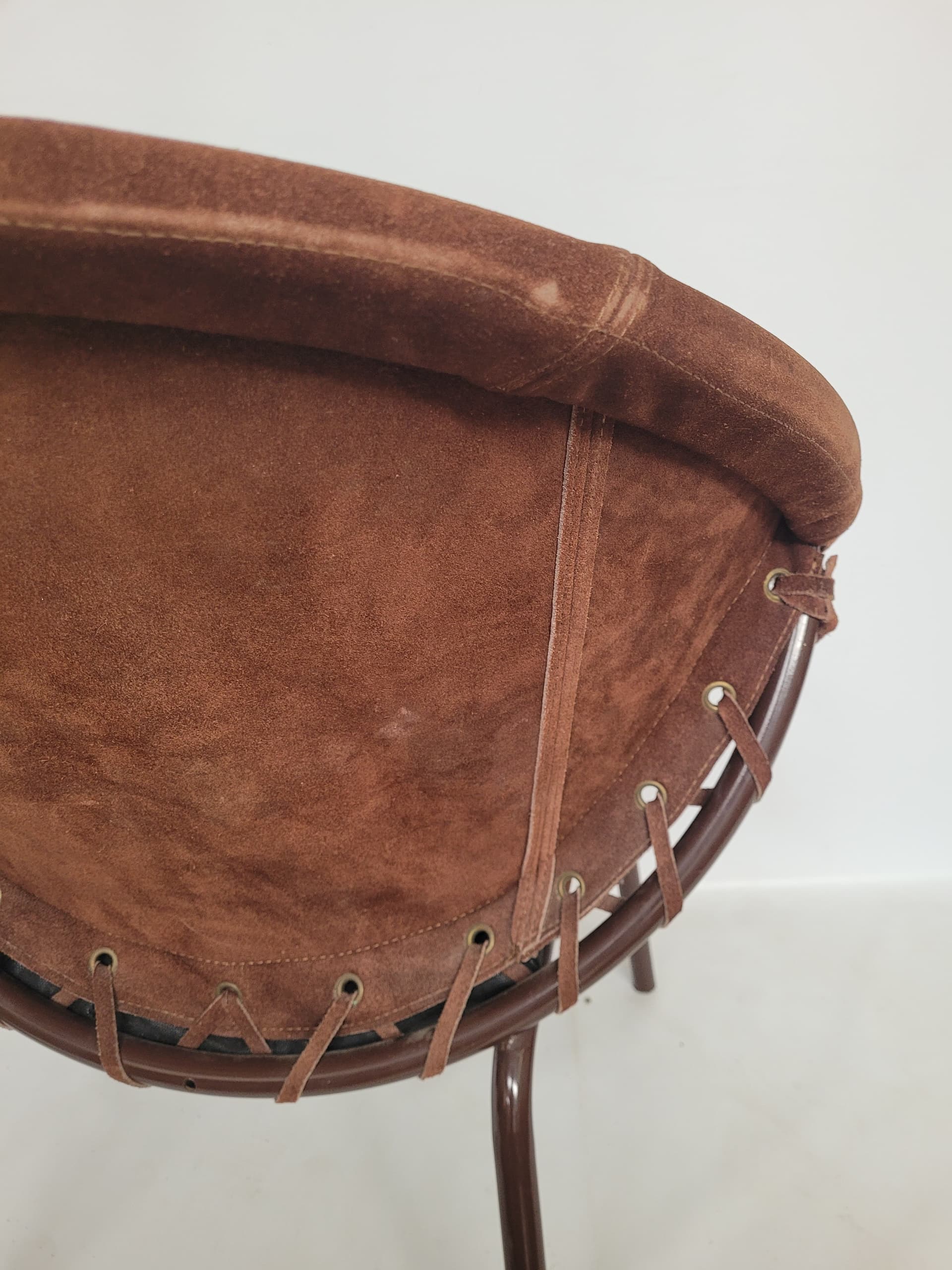 Armchair Balloon, brown suede, black metal, Lusch & Co, Germany, 1960s. - 348614