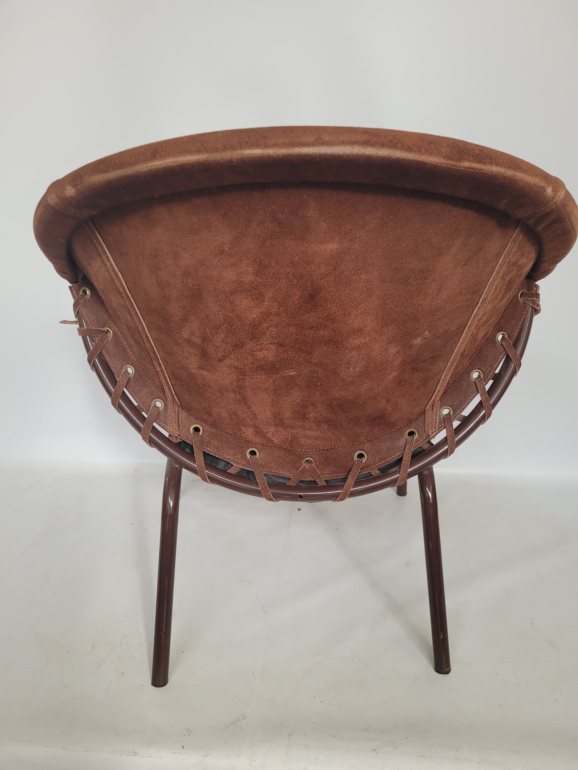 Armchair Balloon, brown suede, black metal, Lusch & Co, Germany, 1960s. - 348611