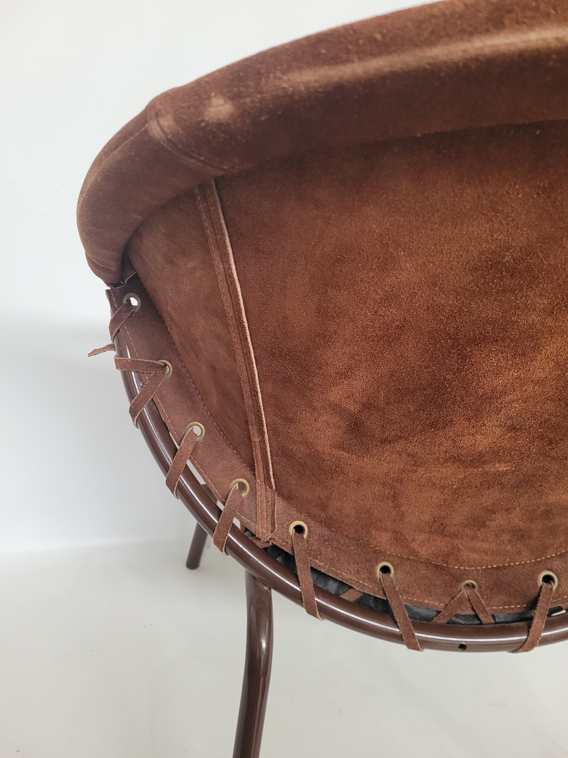 Armchair Balloon, brown suede, black metal, Lusch & Co, Germany, 1960s. - 348609