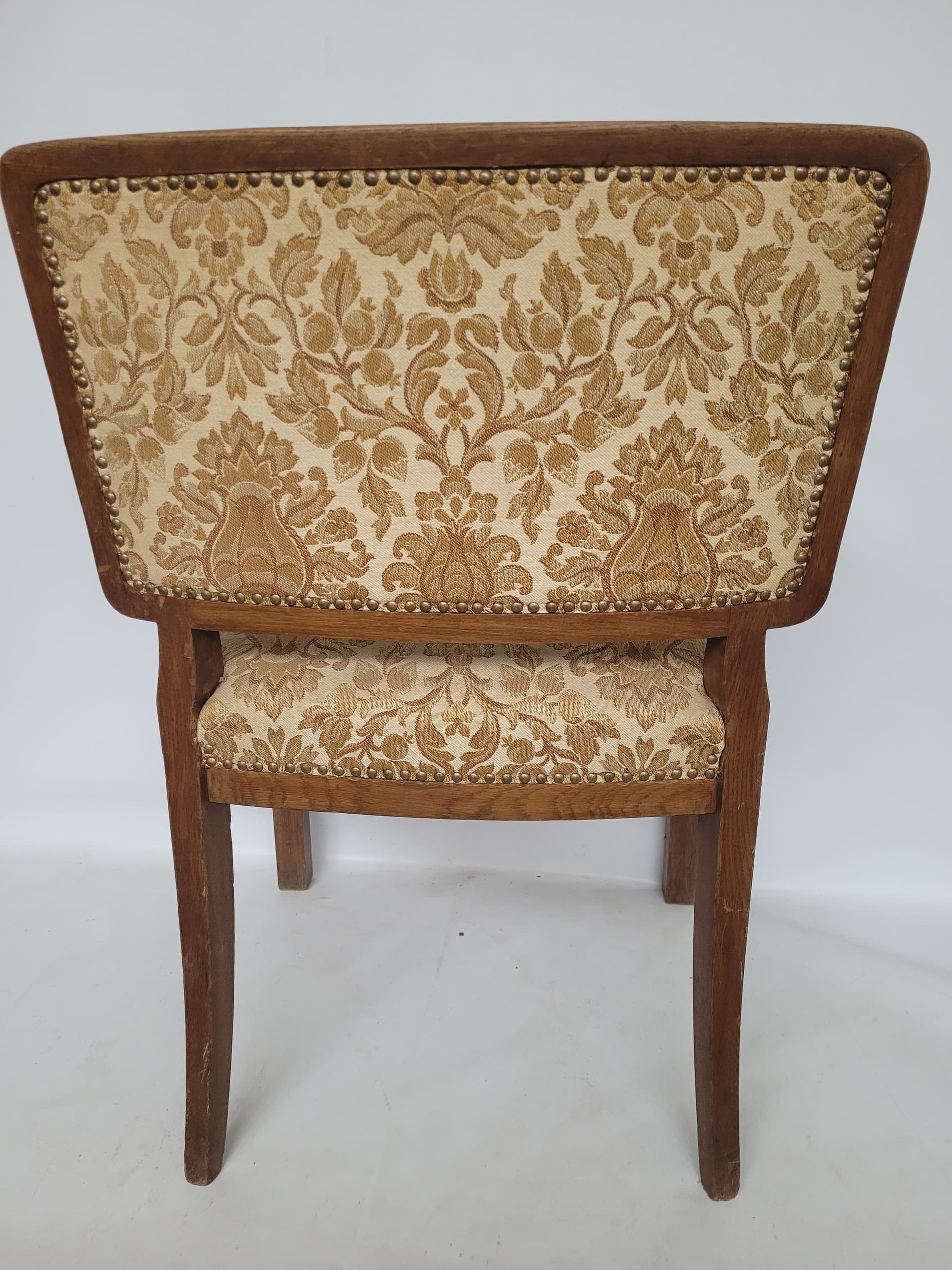 Armchair Art Deco, brown wood, gold-beige fabric, 1950s. - 348624