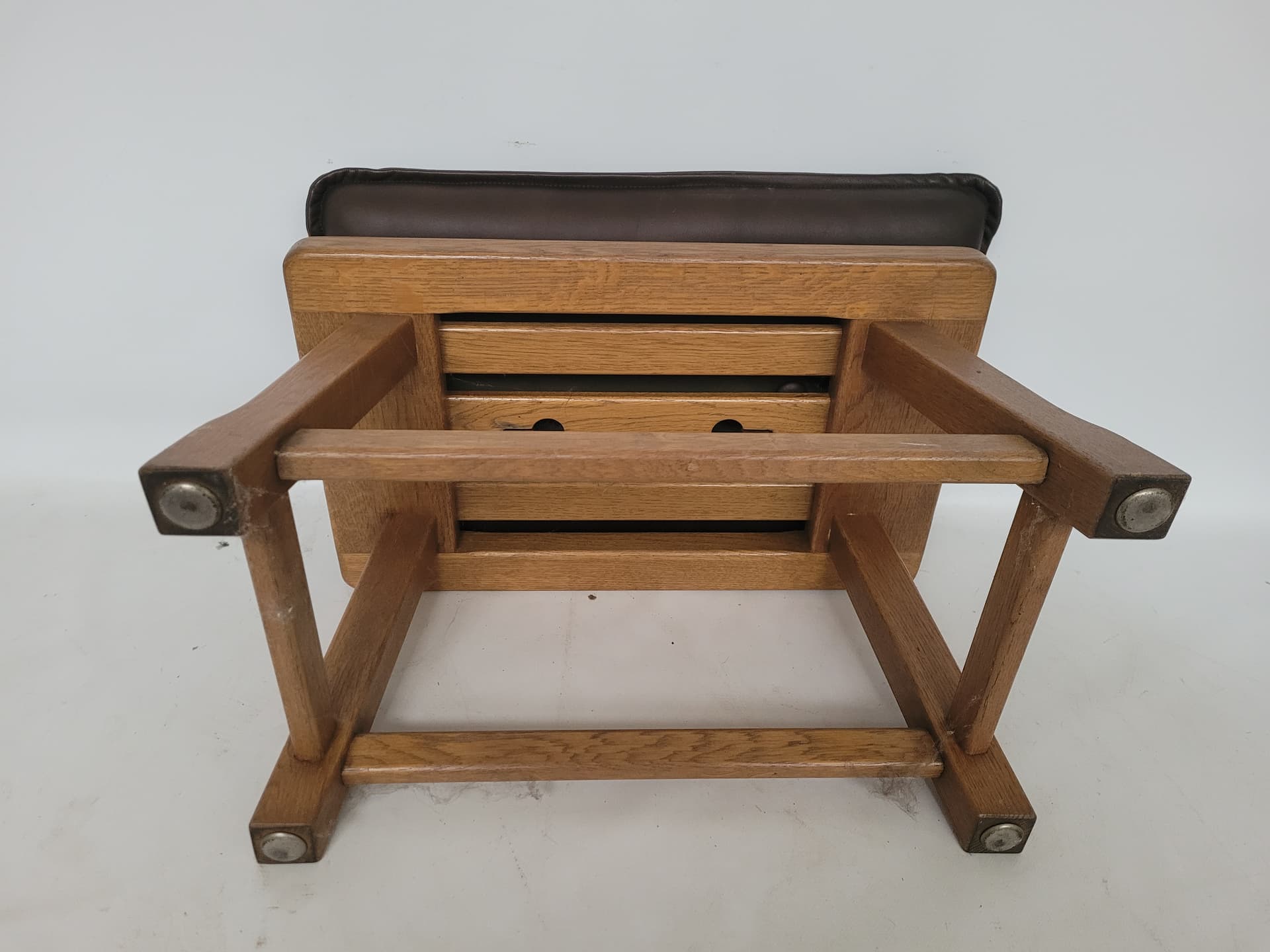 Ottoman, oak, brown leather, 1980s - 348642