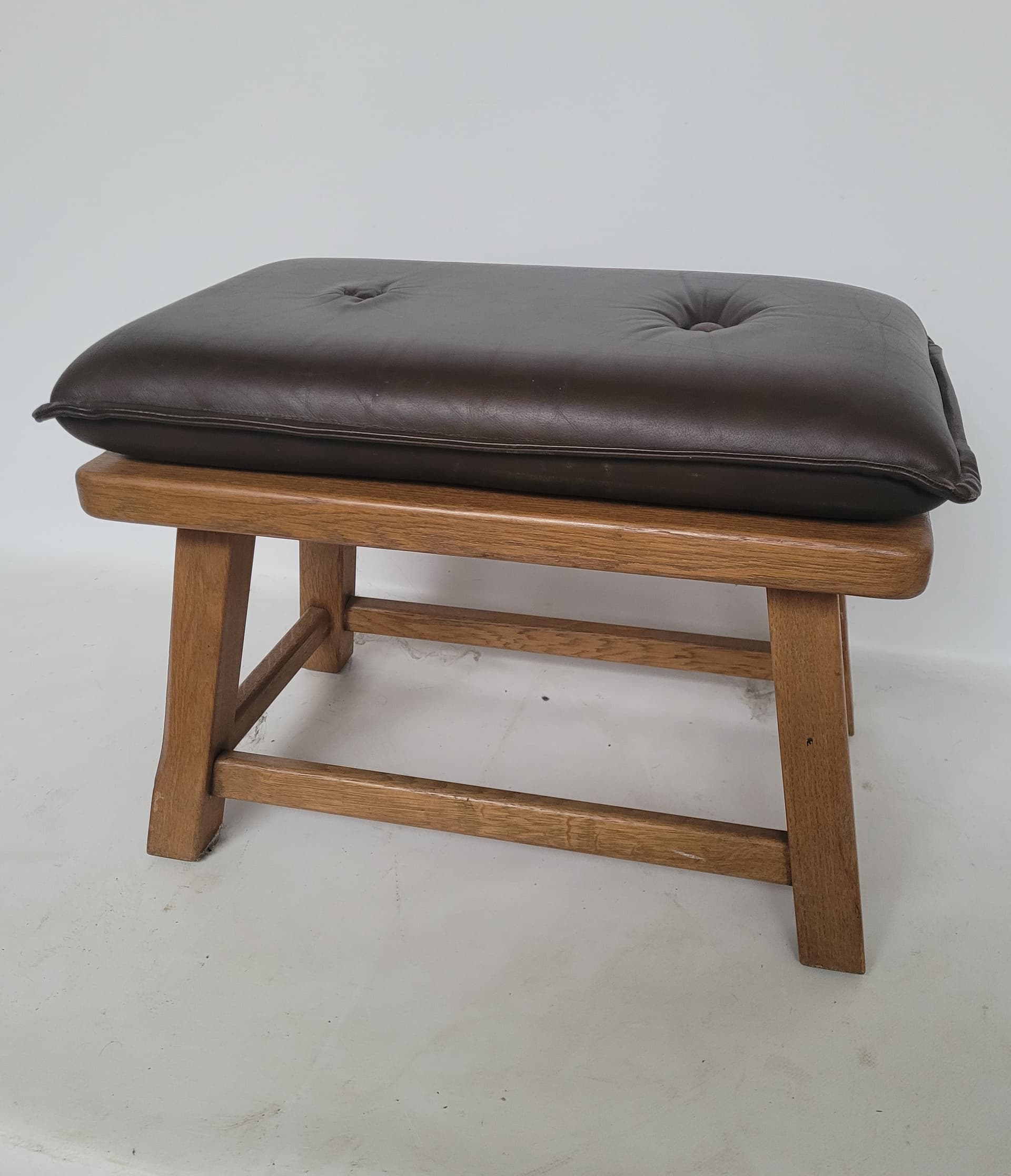 Ottoman, oak, brown leather, 1980s - 348639