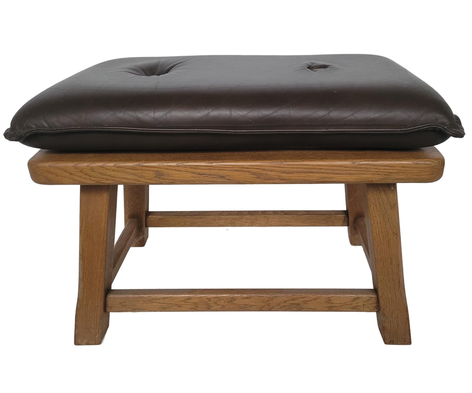 Ottoman, oak, brown leather, 1980s