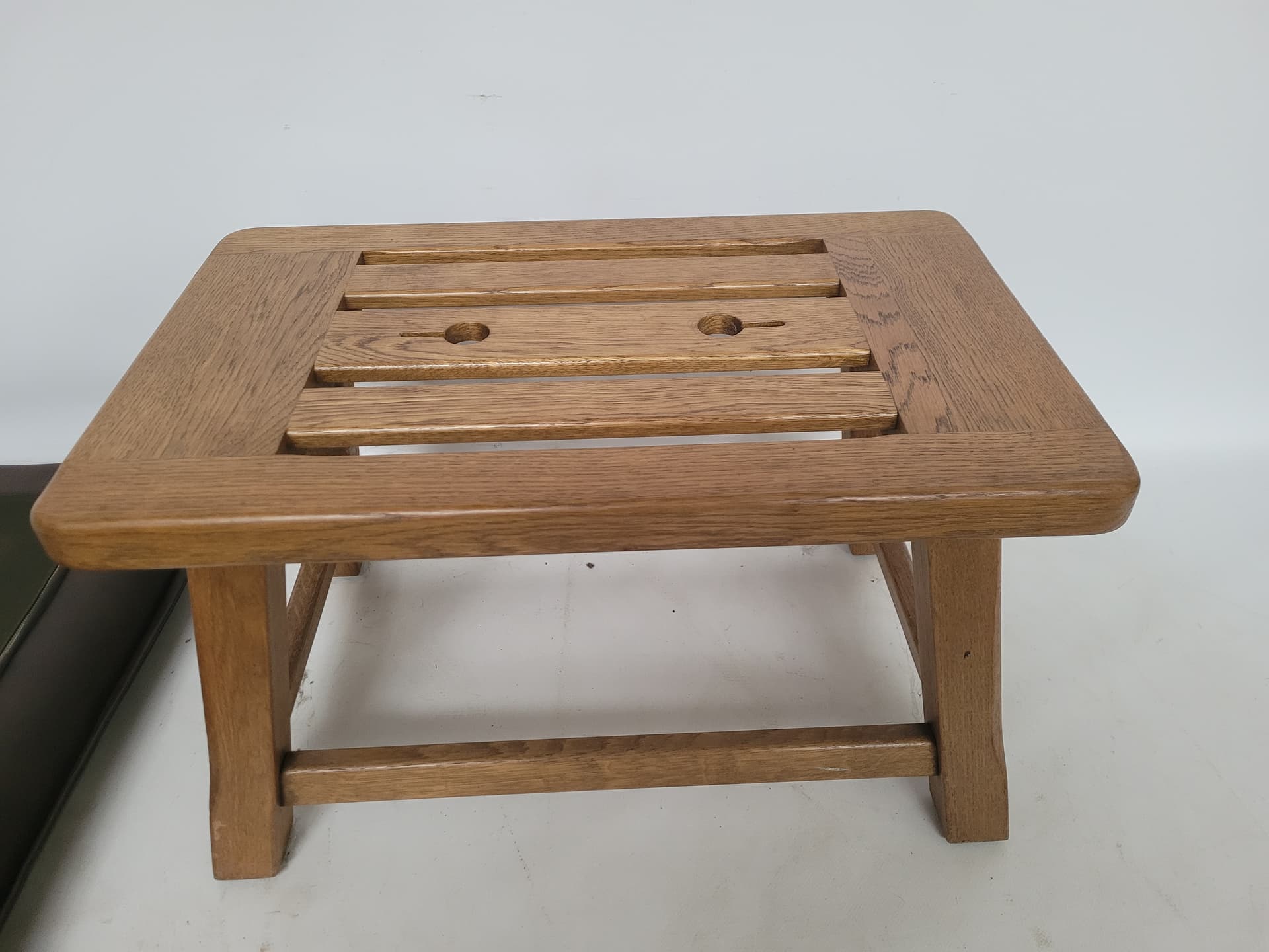 Ottoman, oak, brown leather, 1980s - 348641