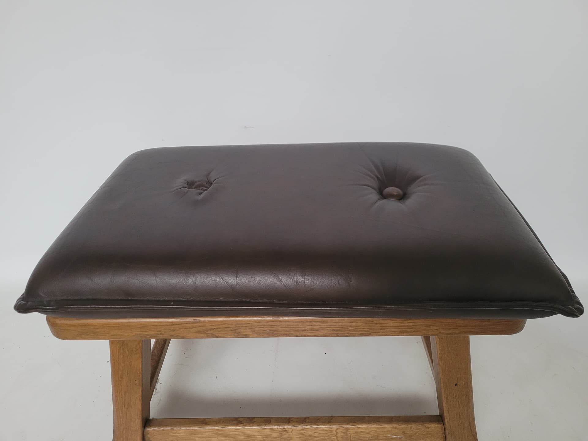 Ottoman, oak, brown leather, 1980s - 348646