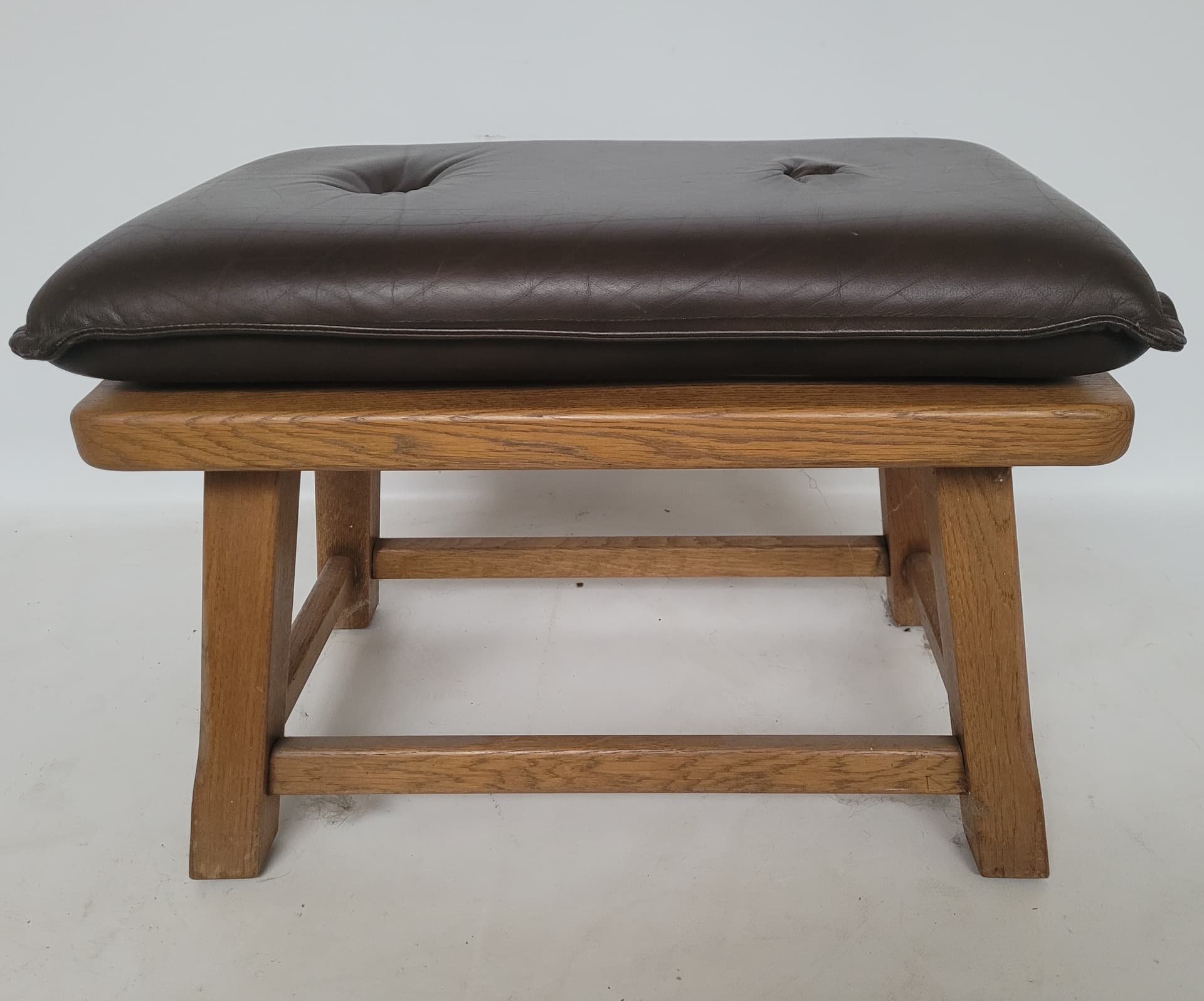 Ottoman, oak, brown leather, 1980s - 348638