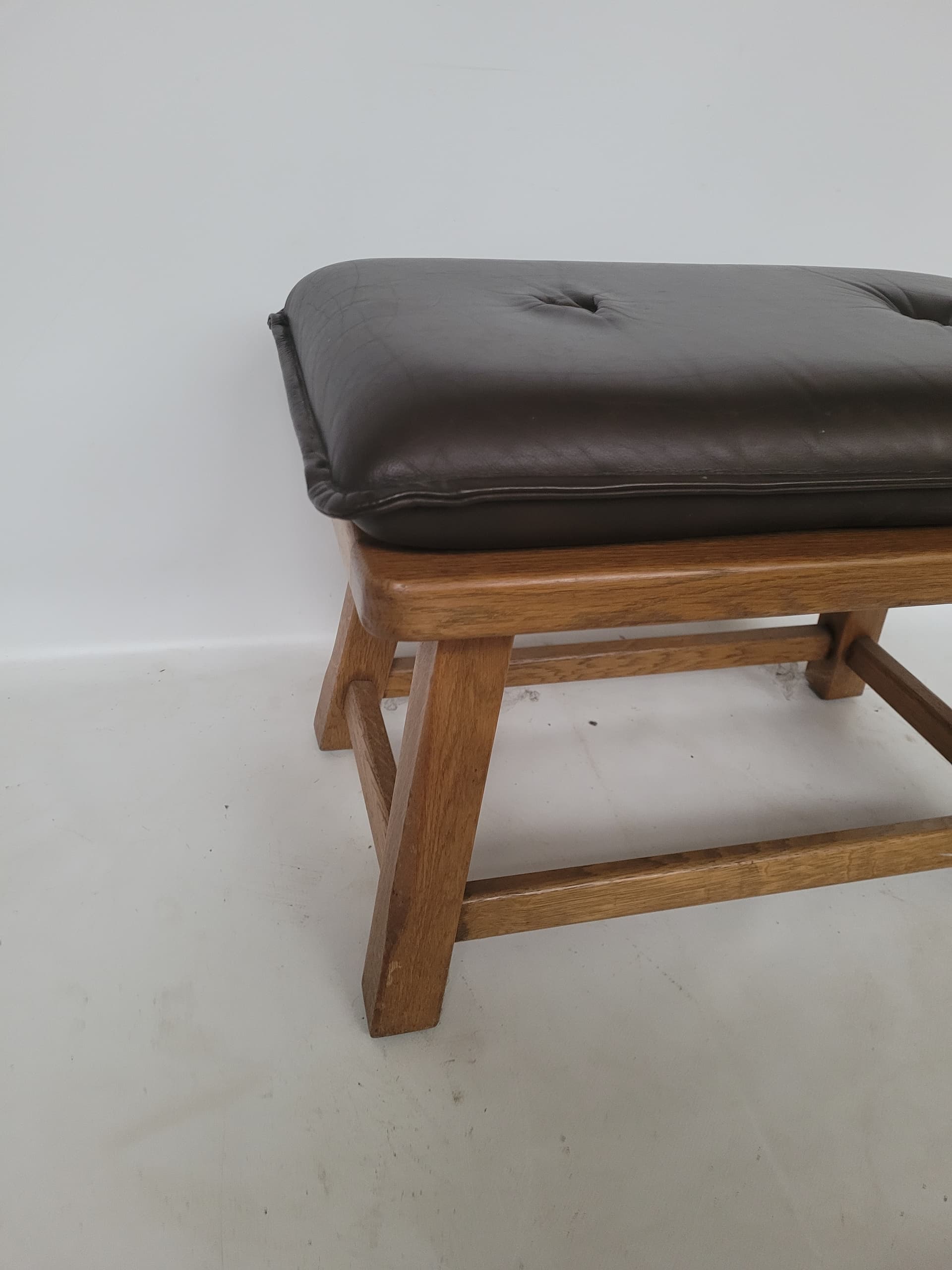 Ottoman, oak, brown leather, 1980s - 348643