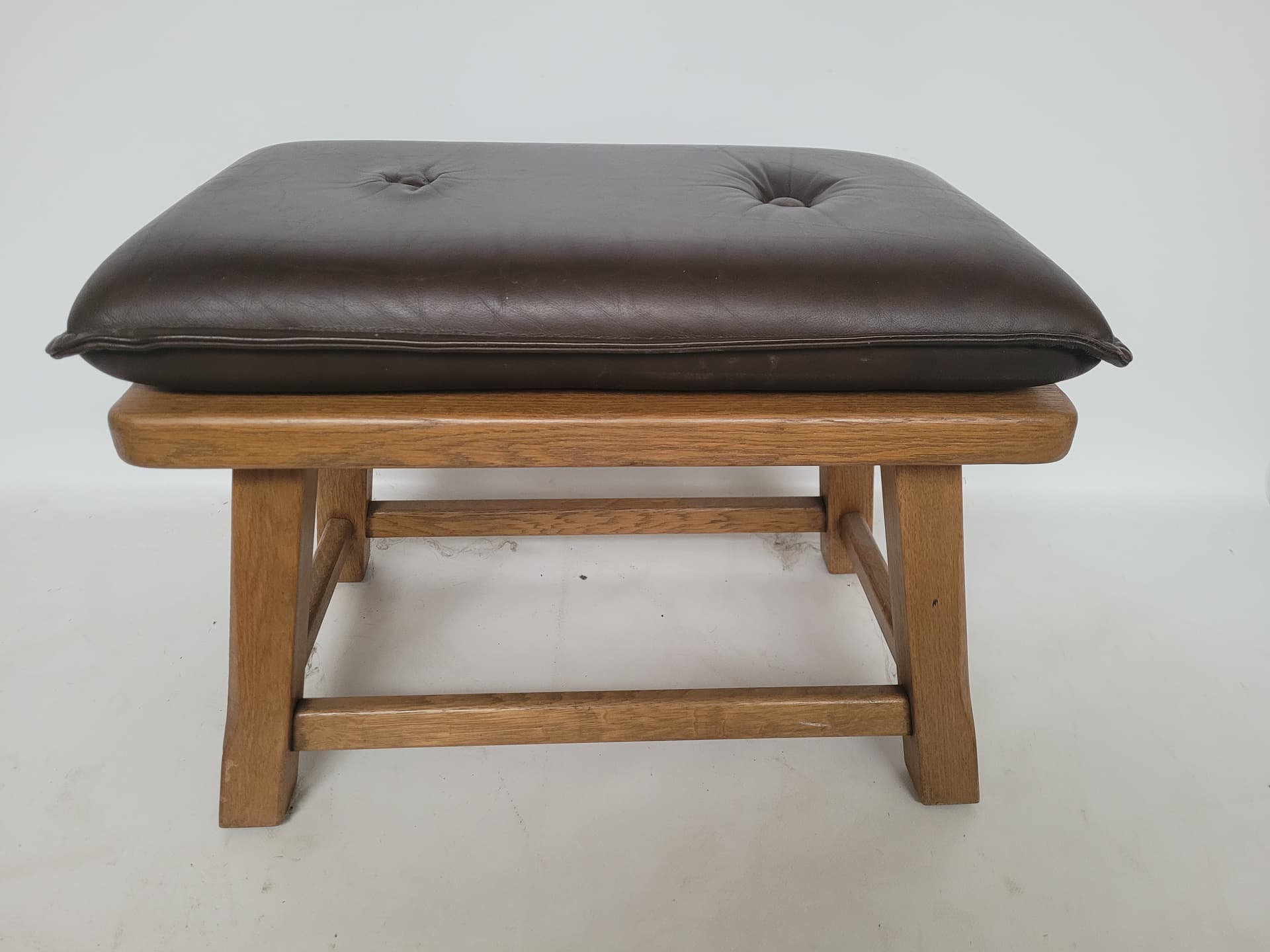 Ottoman, oak, brown leather, 1980s - 348640